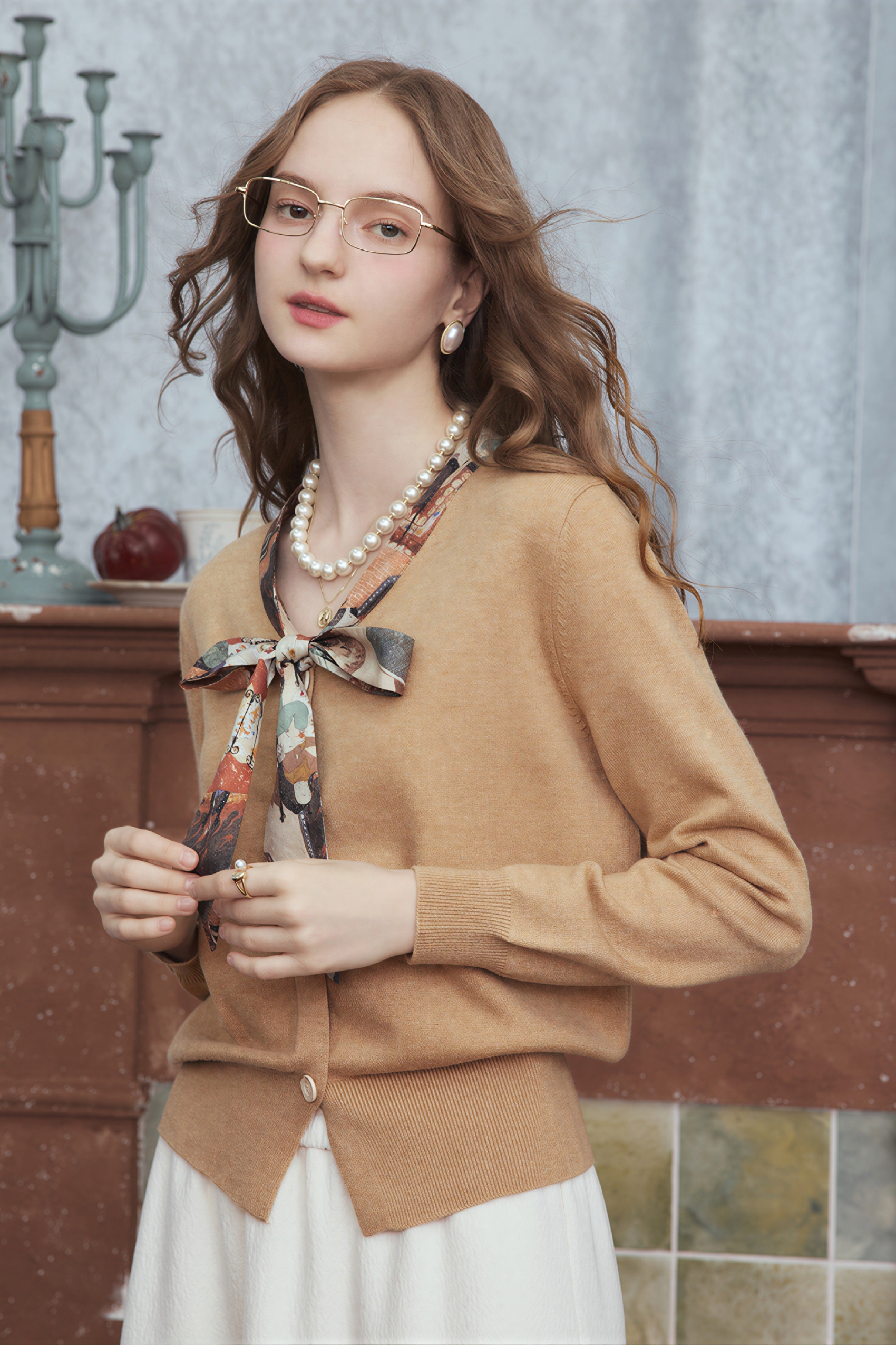 French-style knitted cardigan sweater