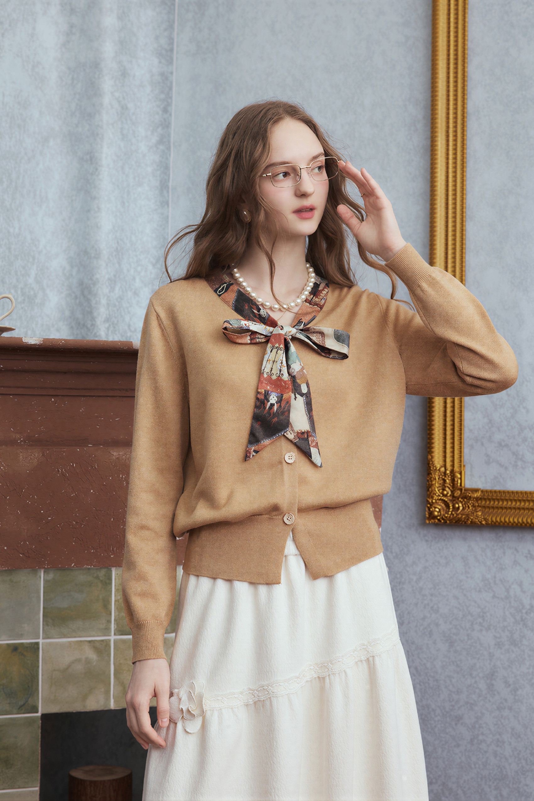 French-style knitted cardigan sweater