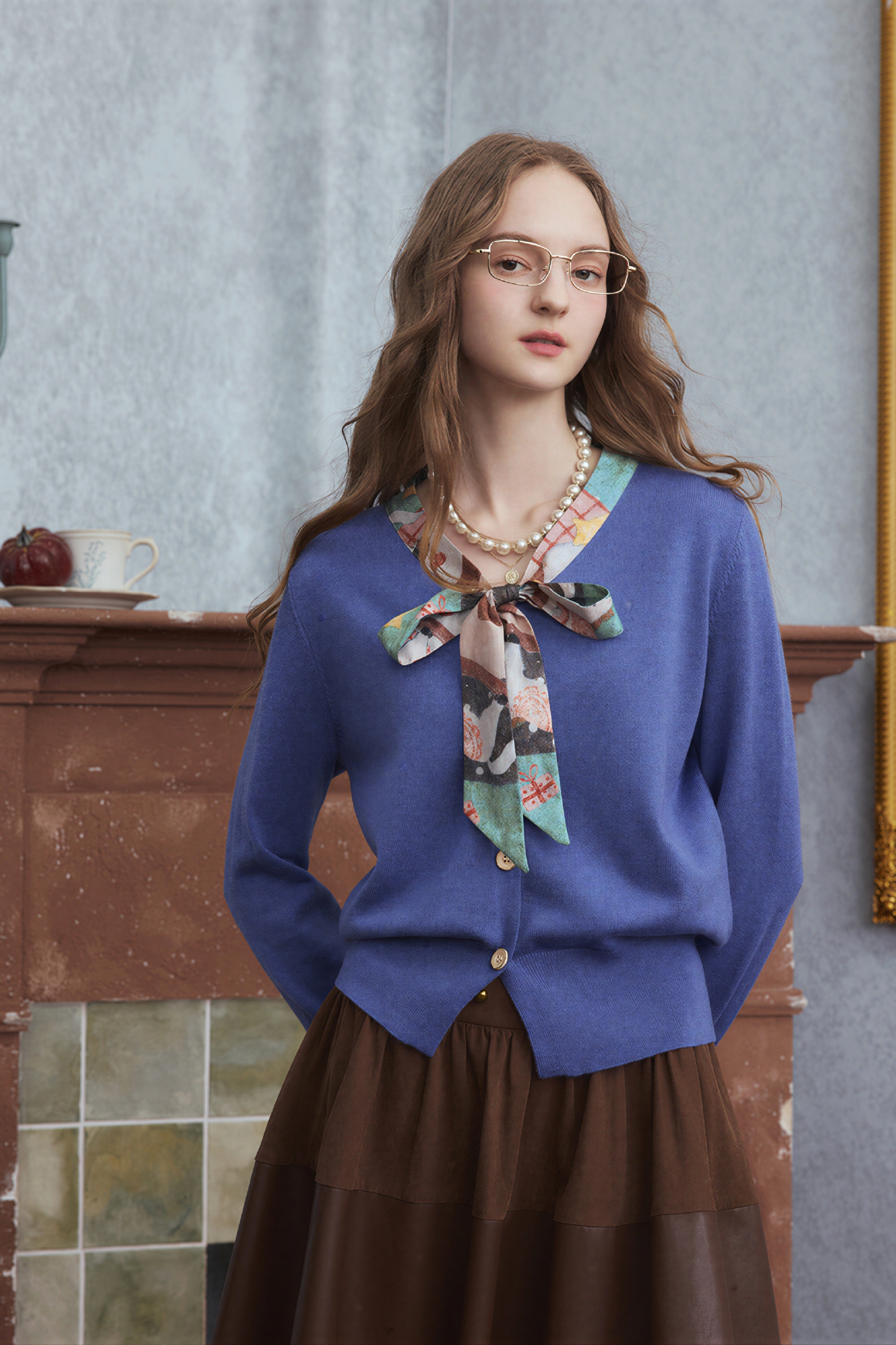 French-style knitted cardigan sweater