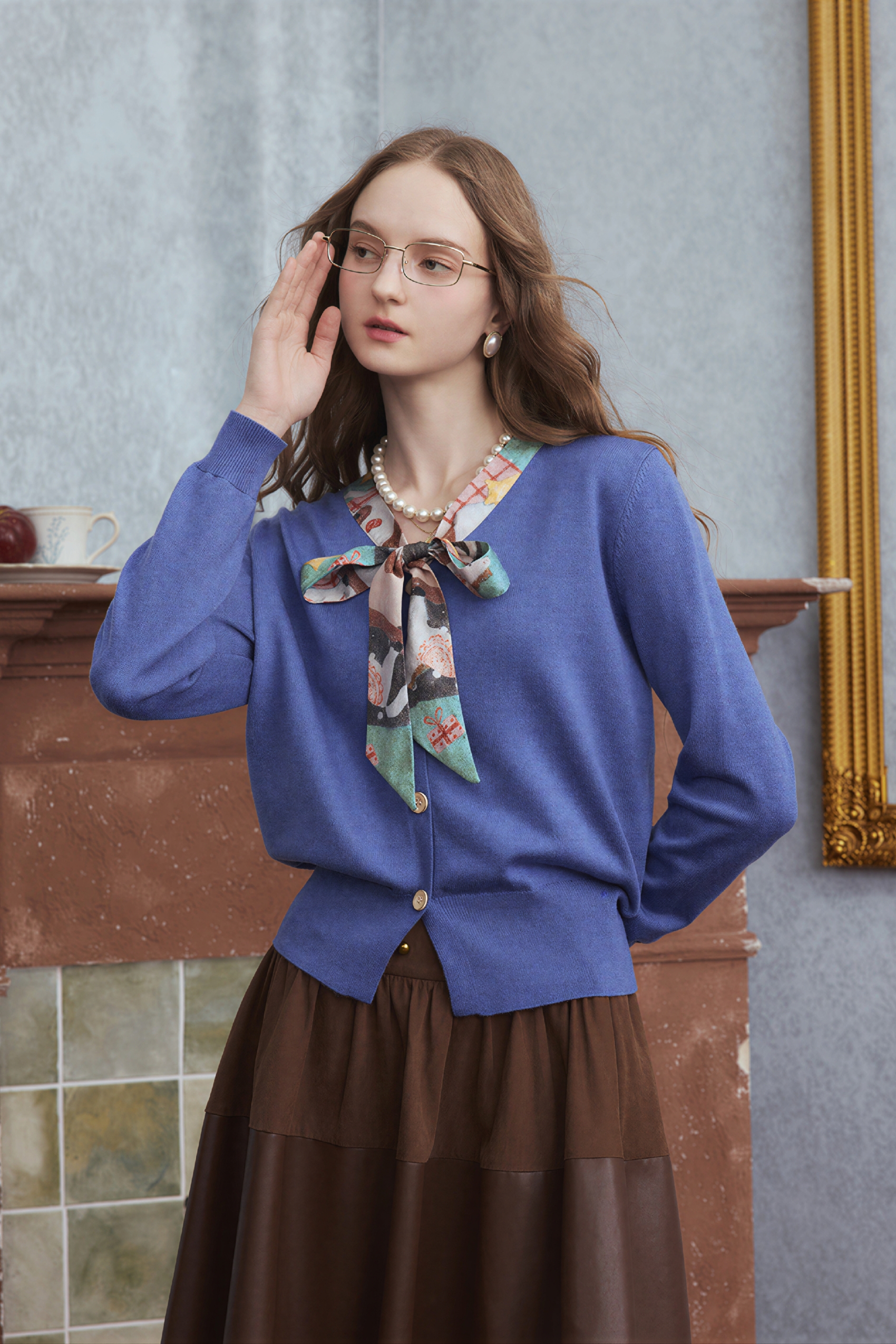 French-style knitted cardigan sweater