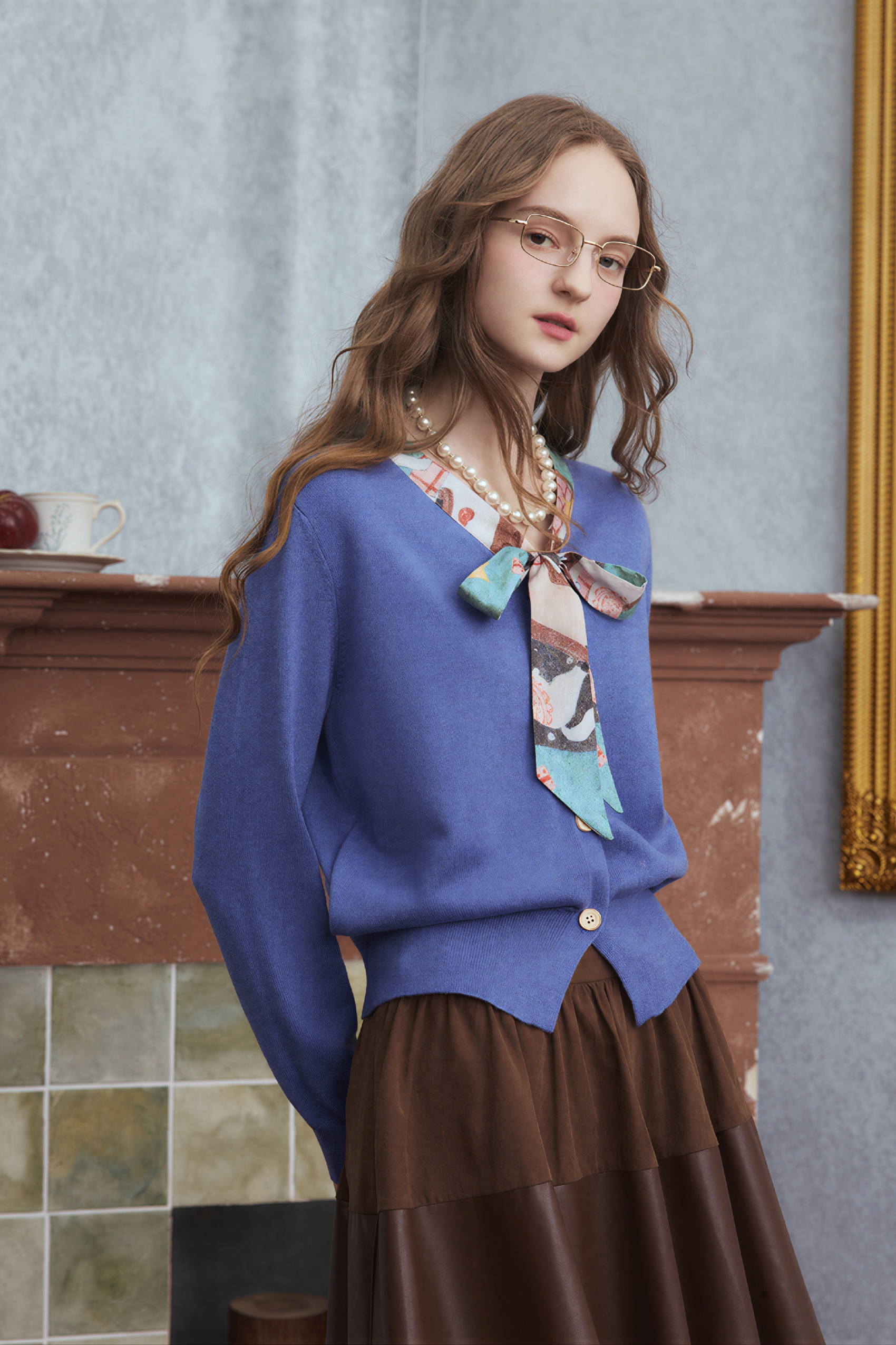 French-style knitted cardigan sweater