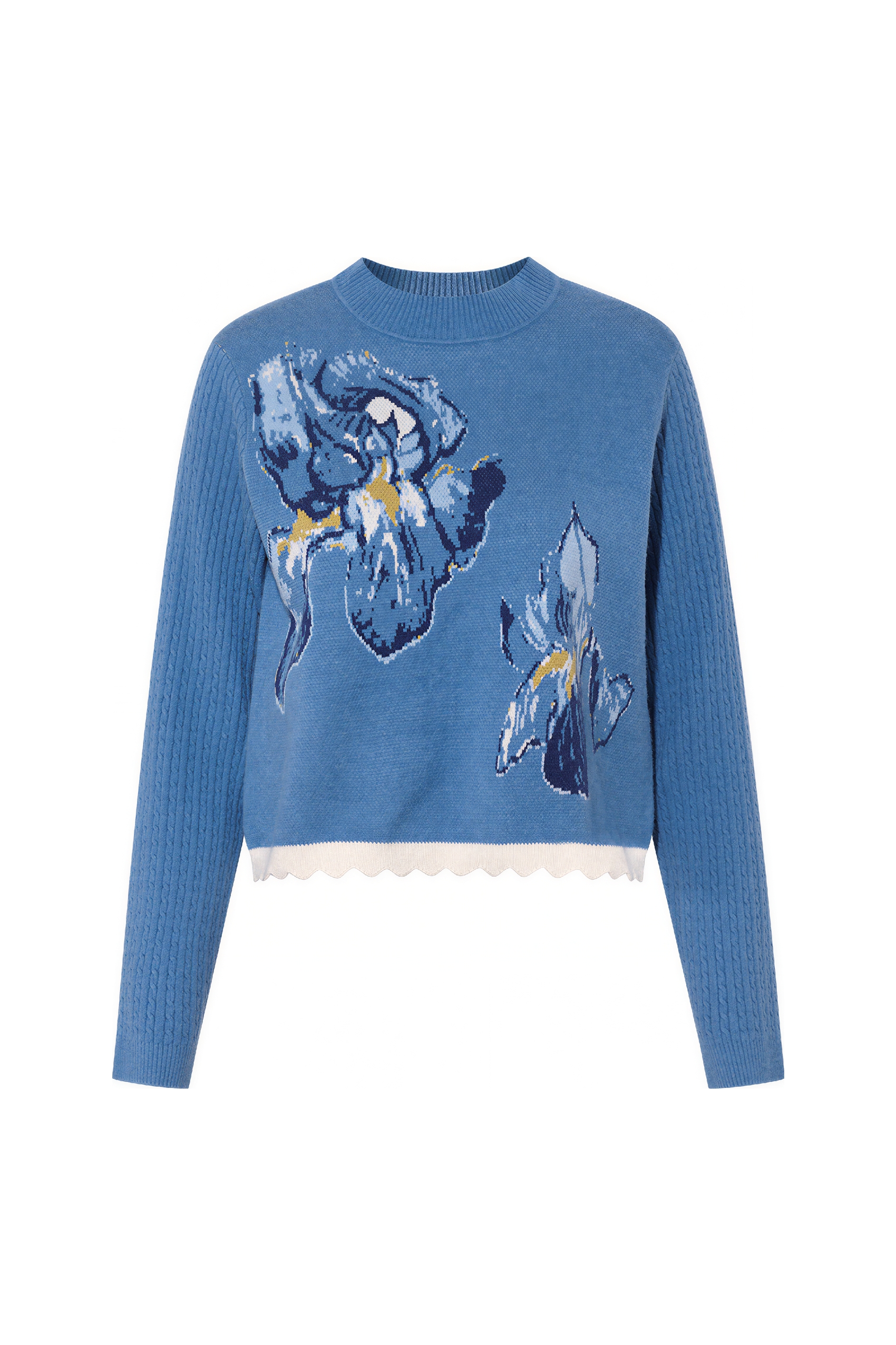 Blue Art-Inspired Cropped Knit Sweater