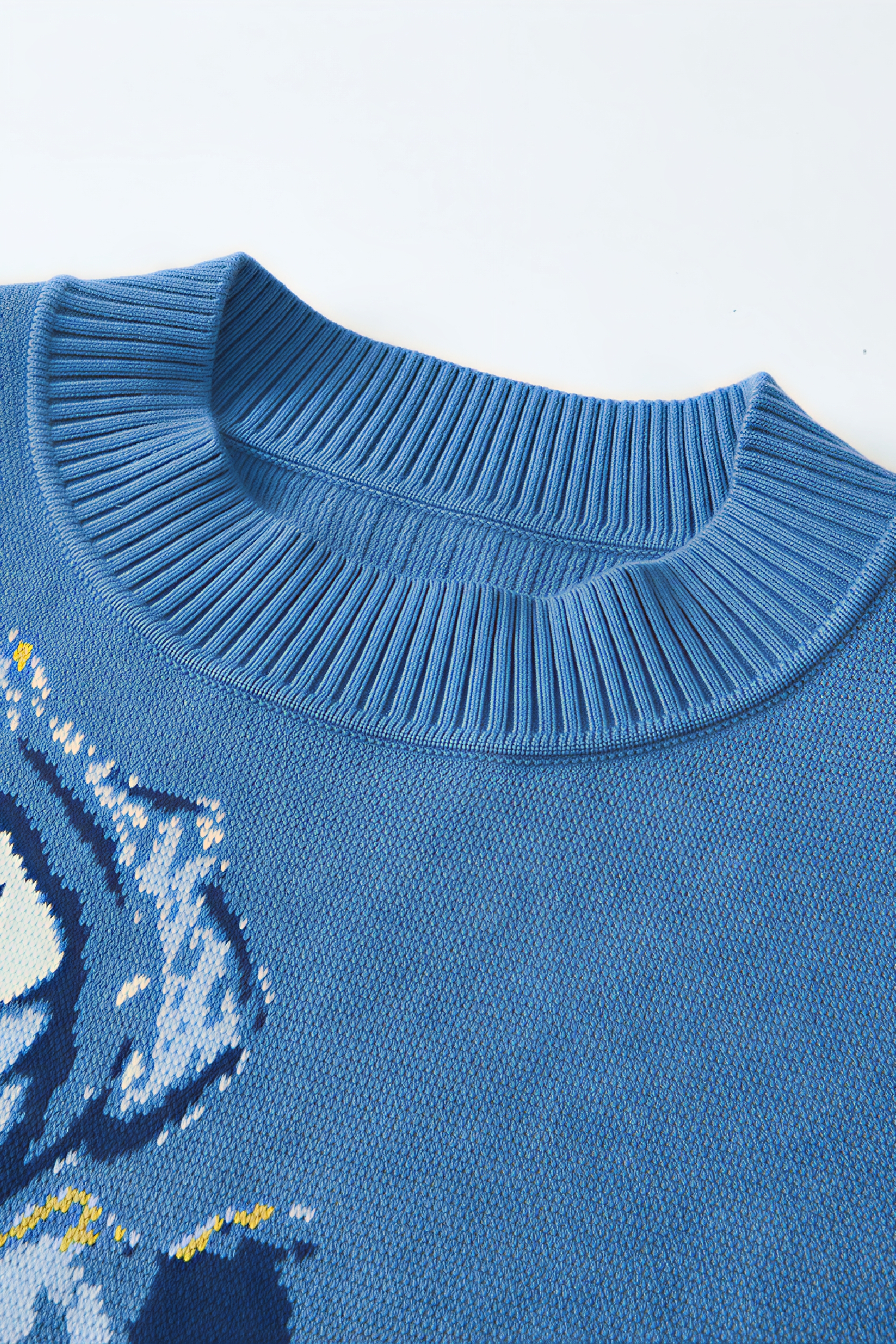 Blue Art-Inspired Cropped Knit Sweater