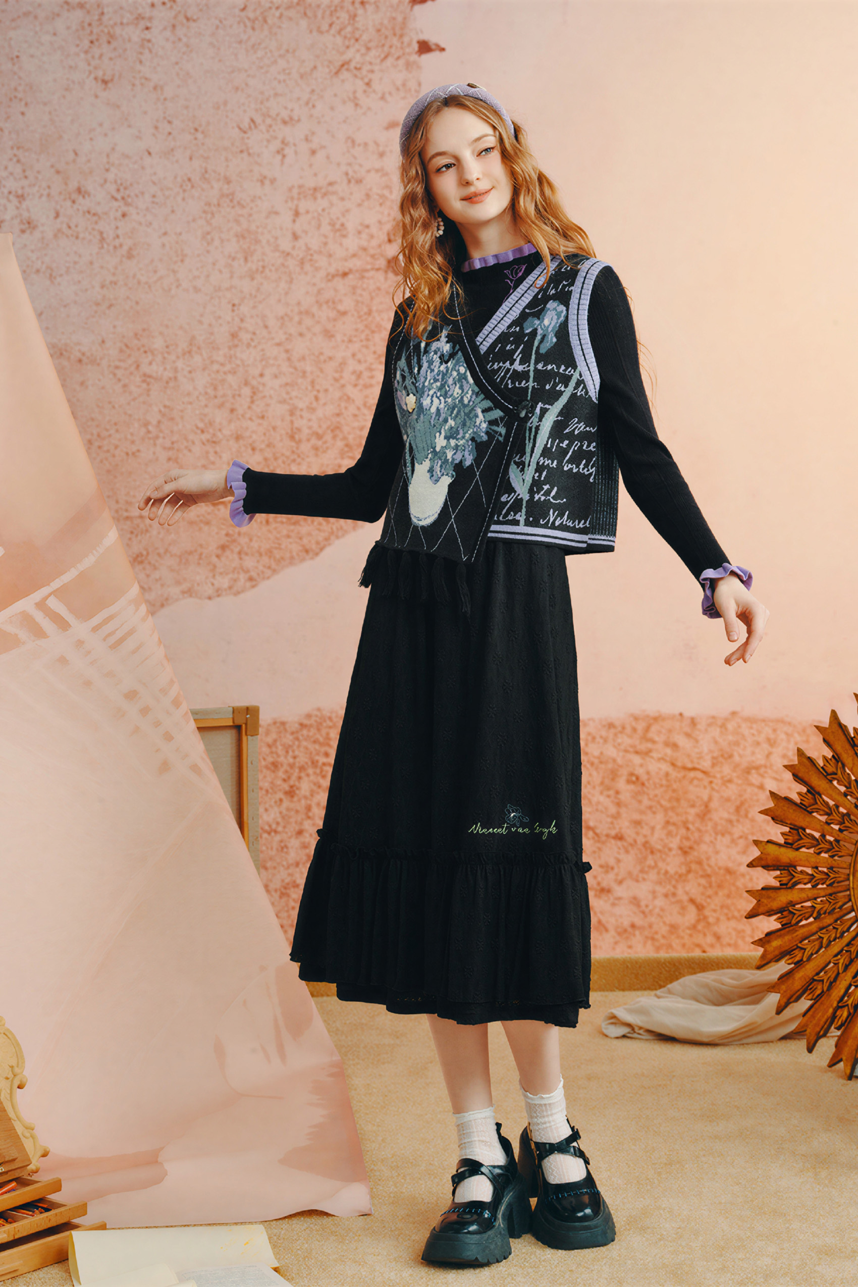 Semi-high neck knitted base layer top