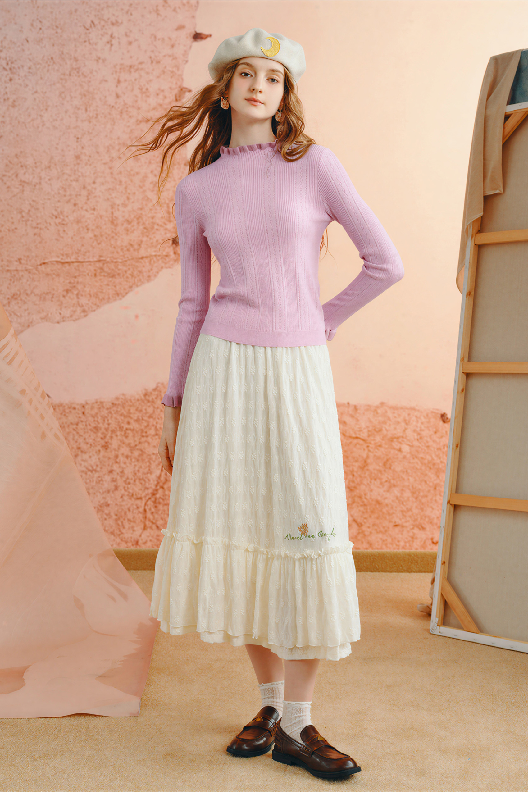 Semi-high neck knitted base layer top