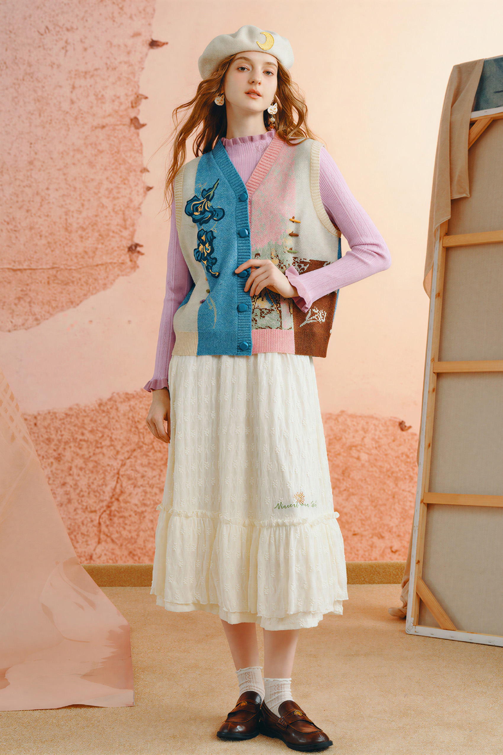 Semi-high neck knitted base layer top