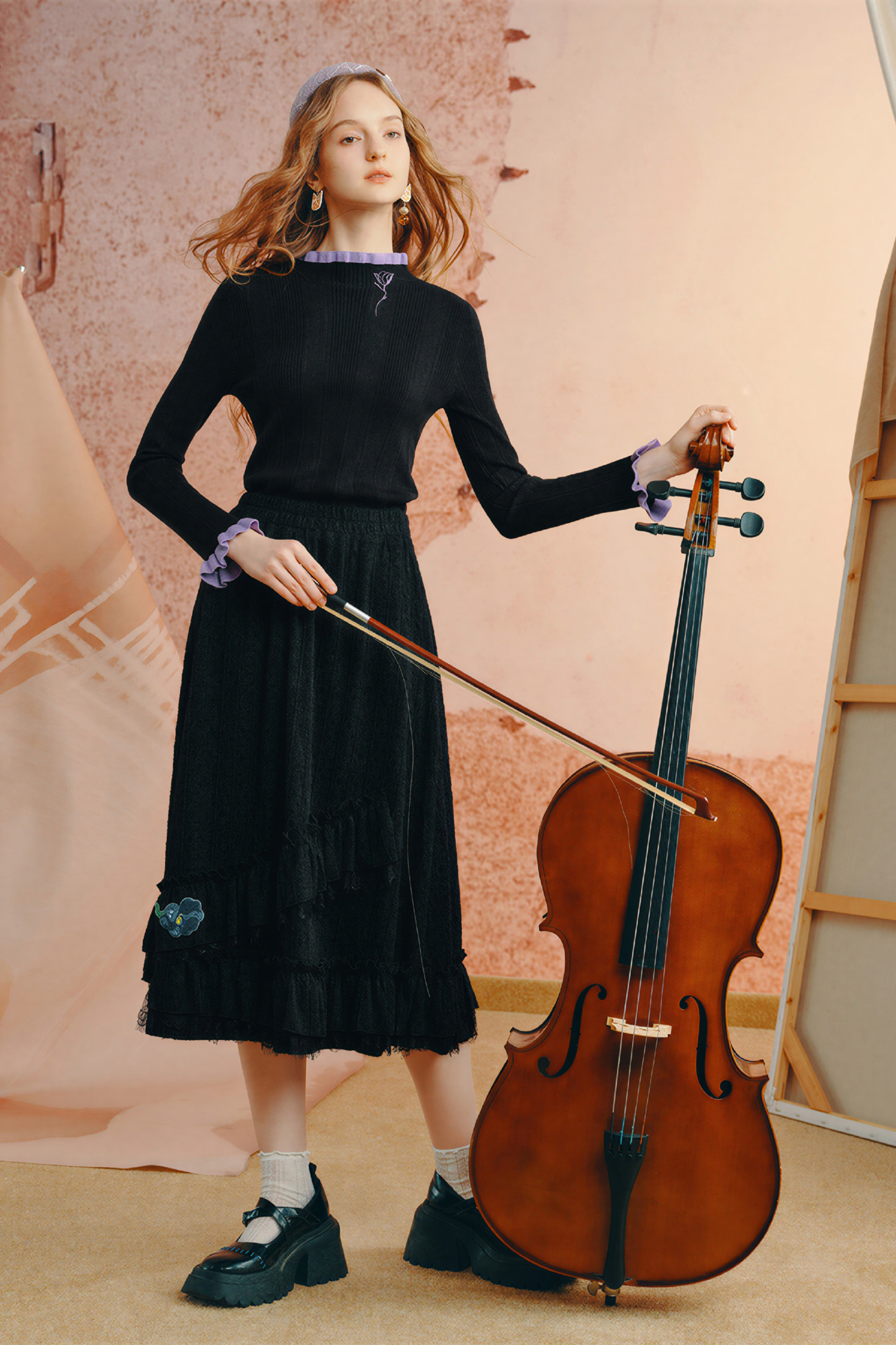 Semi-high neck knitted base layer top