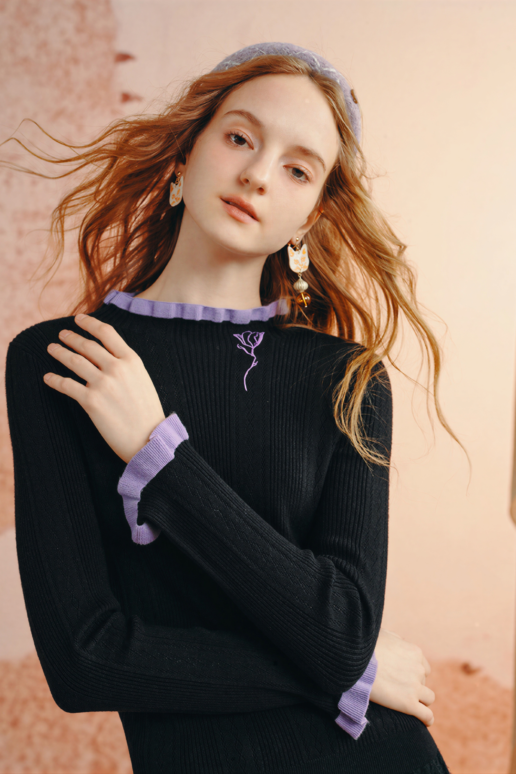 Semi-high neck knitted base layer top