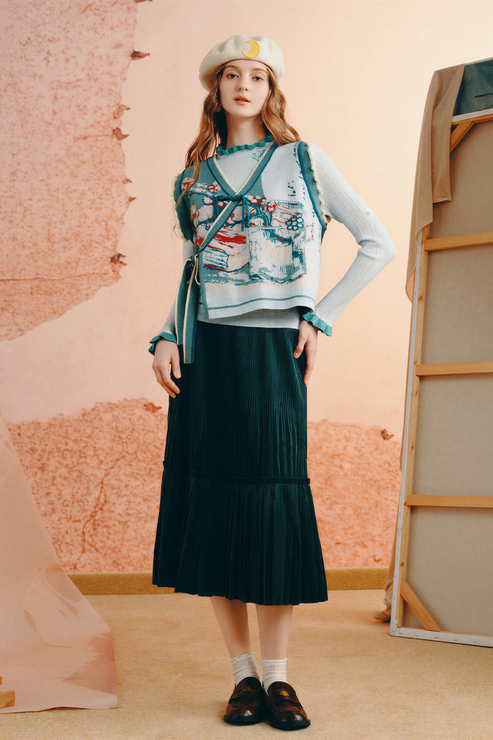 Semi-high neck knitted base layer top