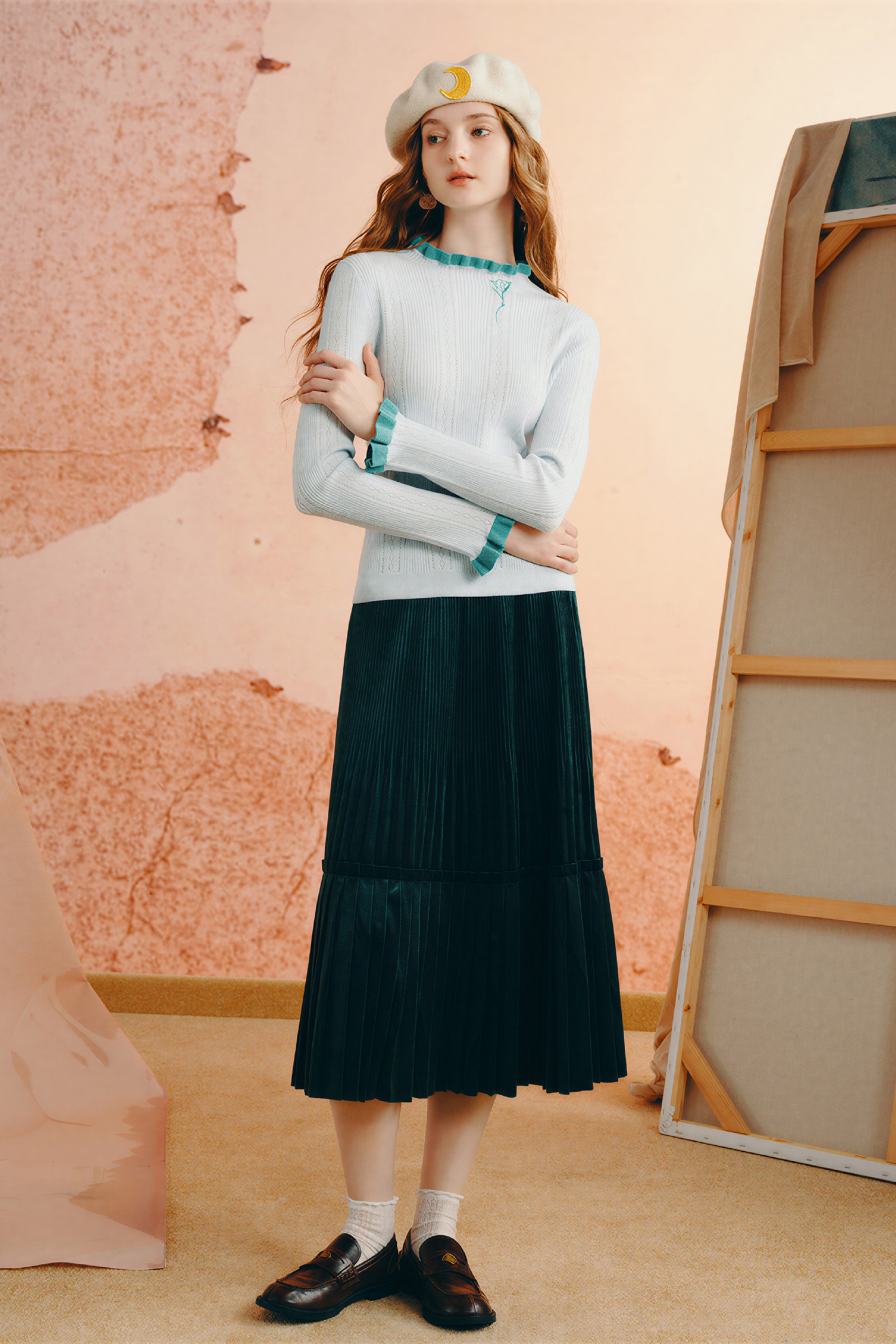 Semi-high neck knitted base layer top