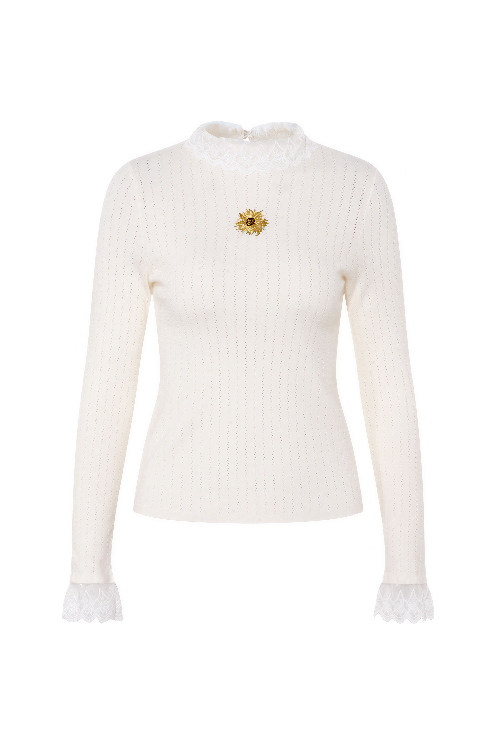 Worn with a fitted knit sweater underneath