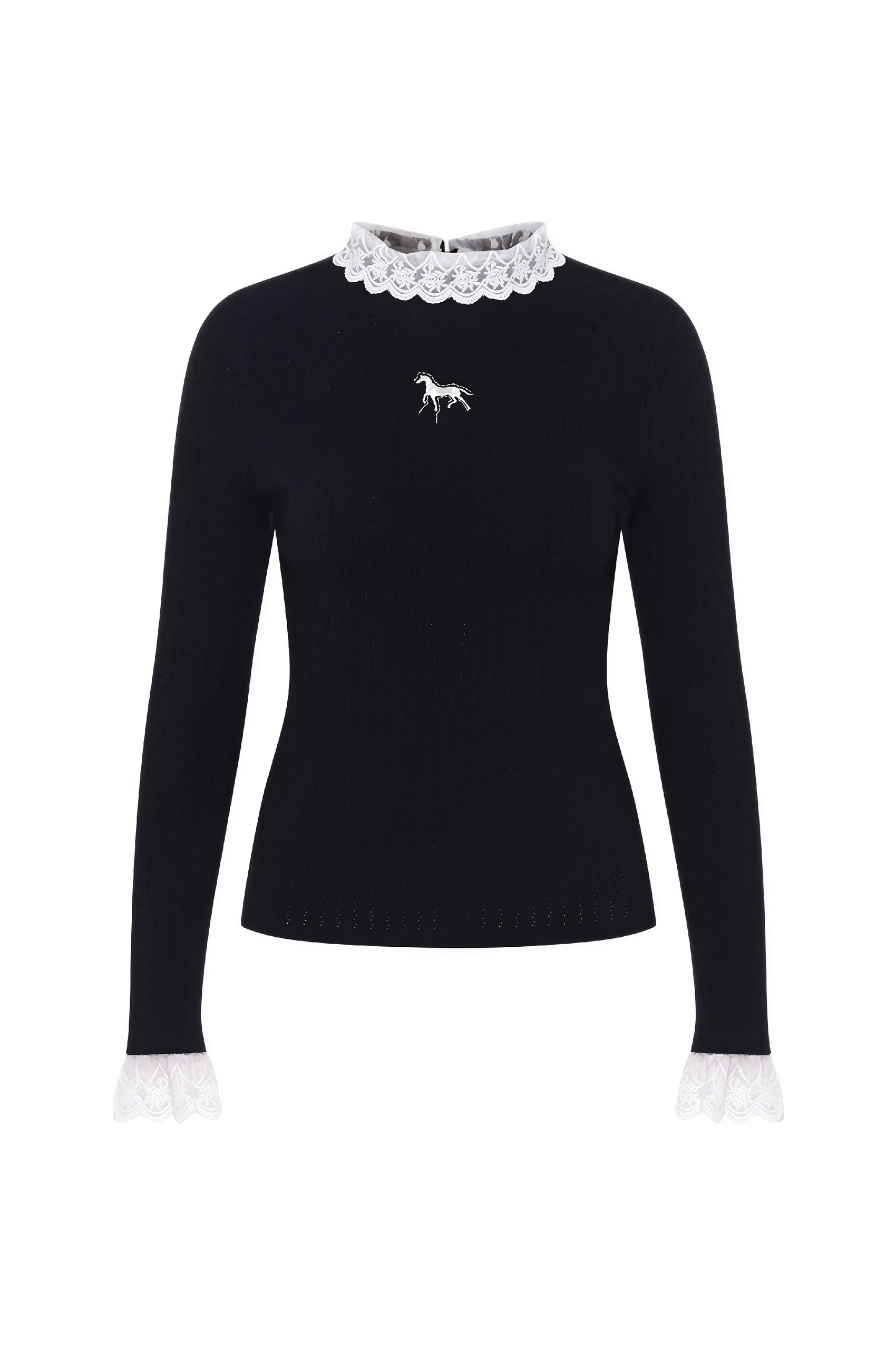 Worn with a fitted knit sweater underneath