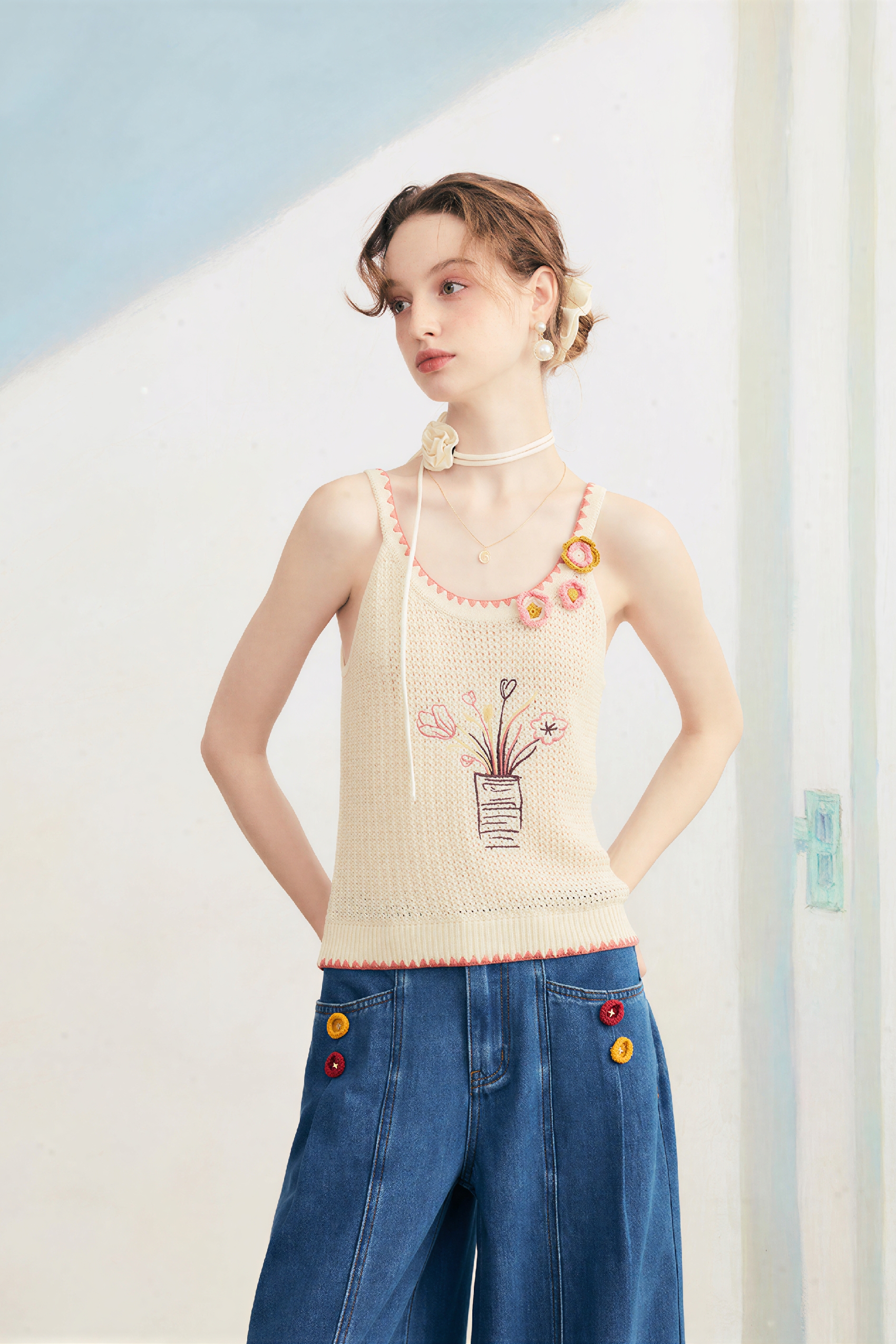 Vintage Openwork Crochet Knit Cami