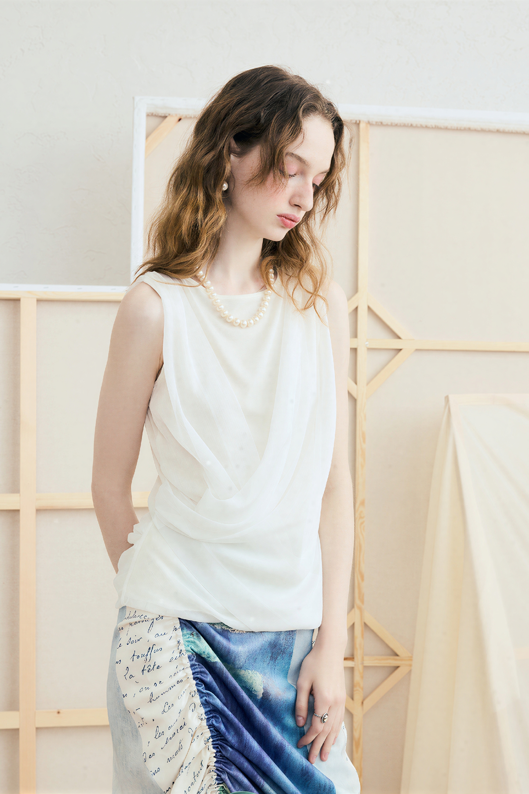 White Draped Chiffon Cami Top