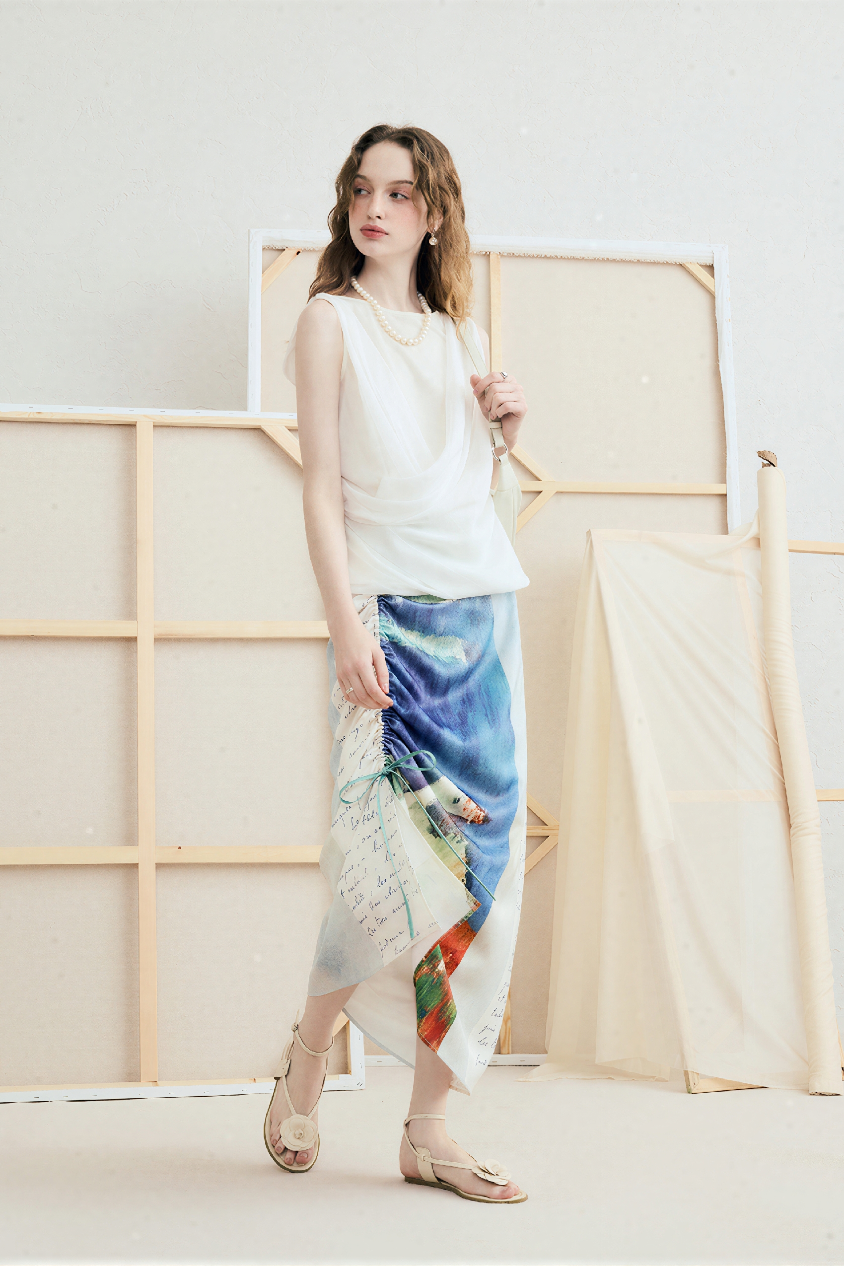 White Draped Chiffon Cami Top