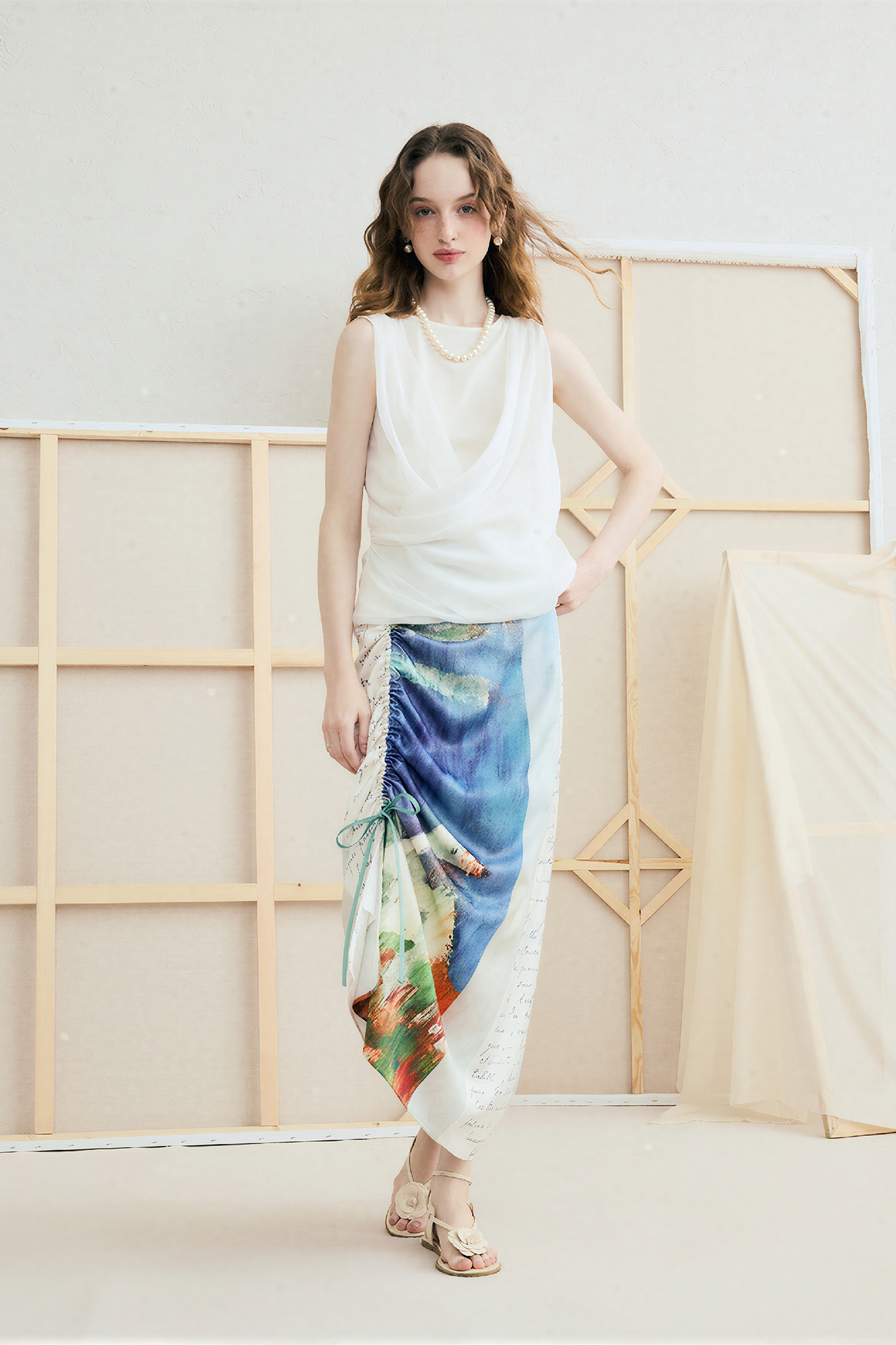 White Draped Chiffon Cami Top