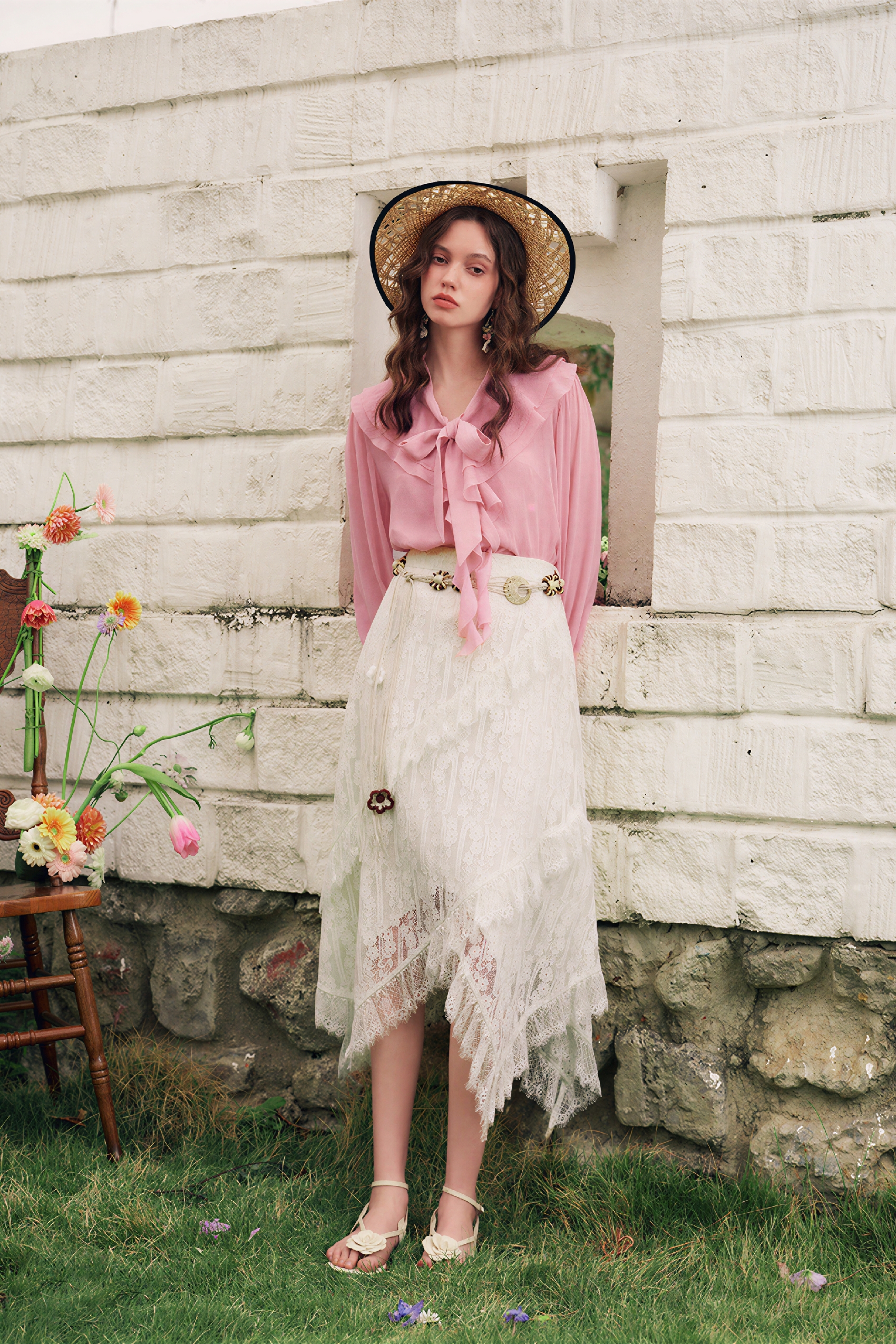 White French Ruffle Chiffon Blouse-LYONSENS
