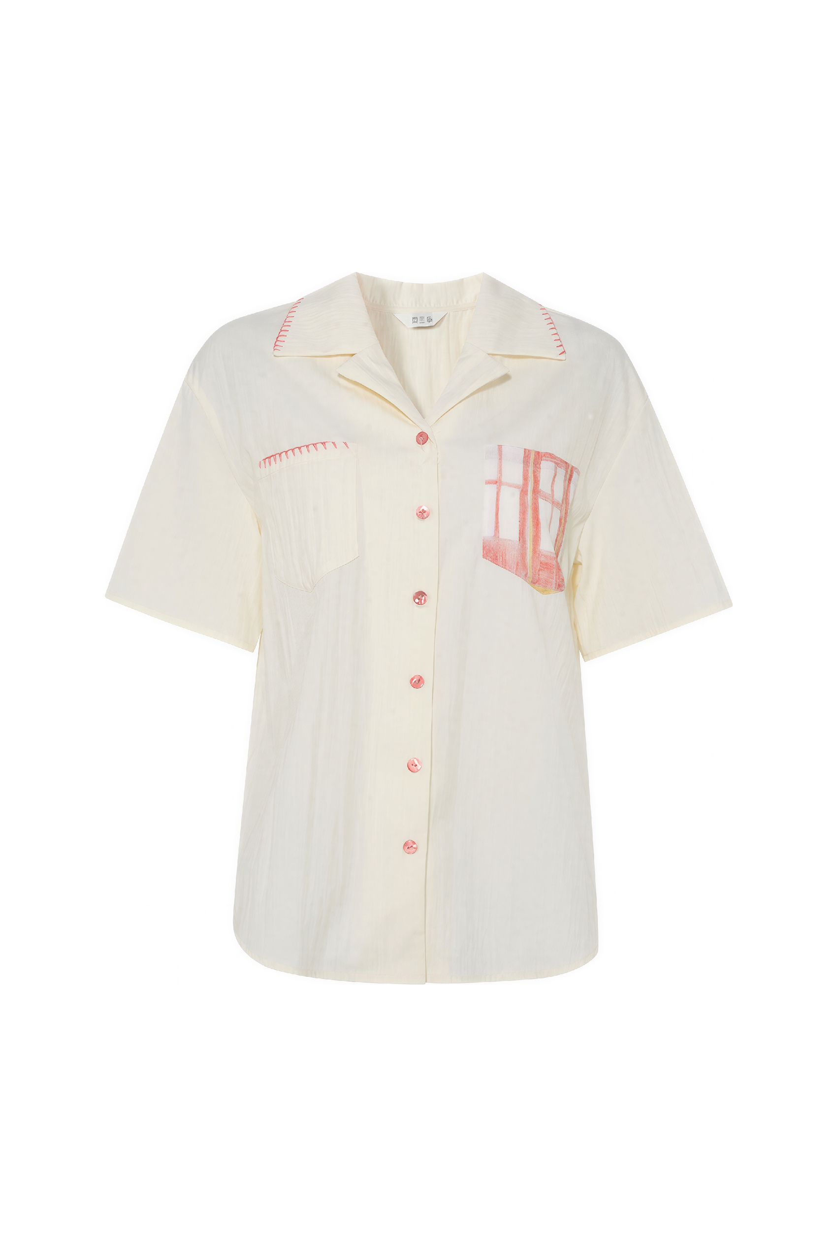 White Vintage Printed Collar Shirt