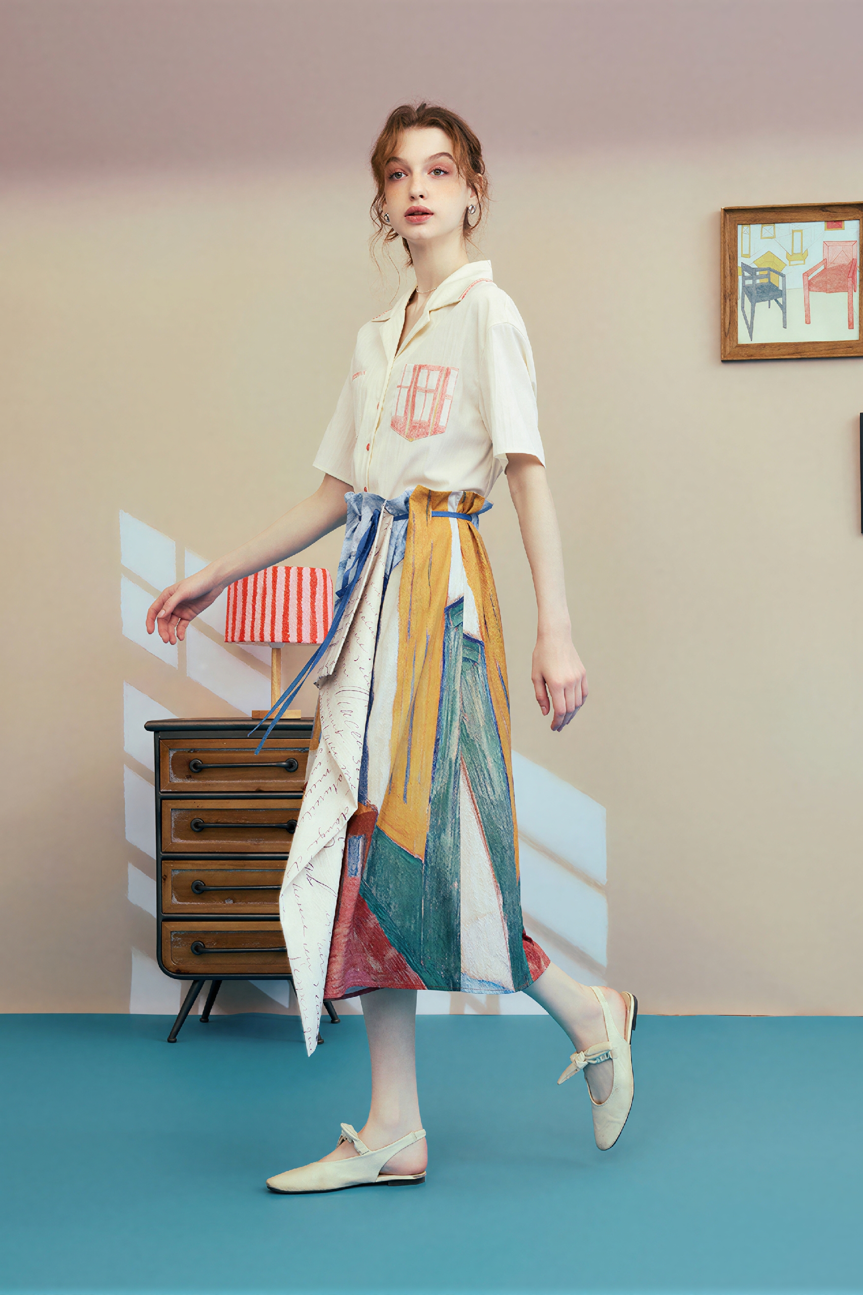 White Vintage Printed Collar Shirt