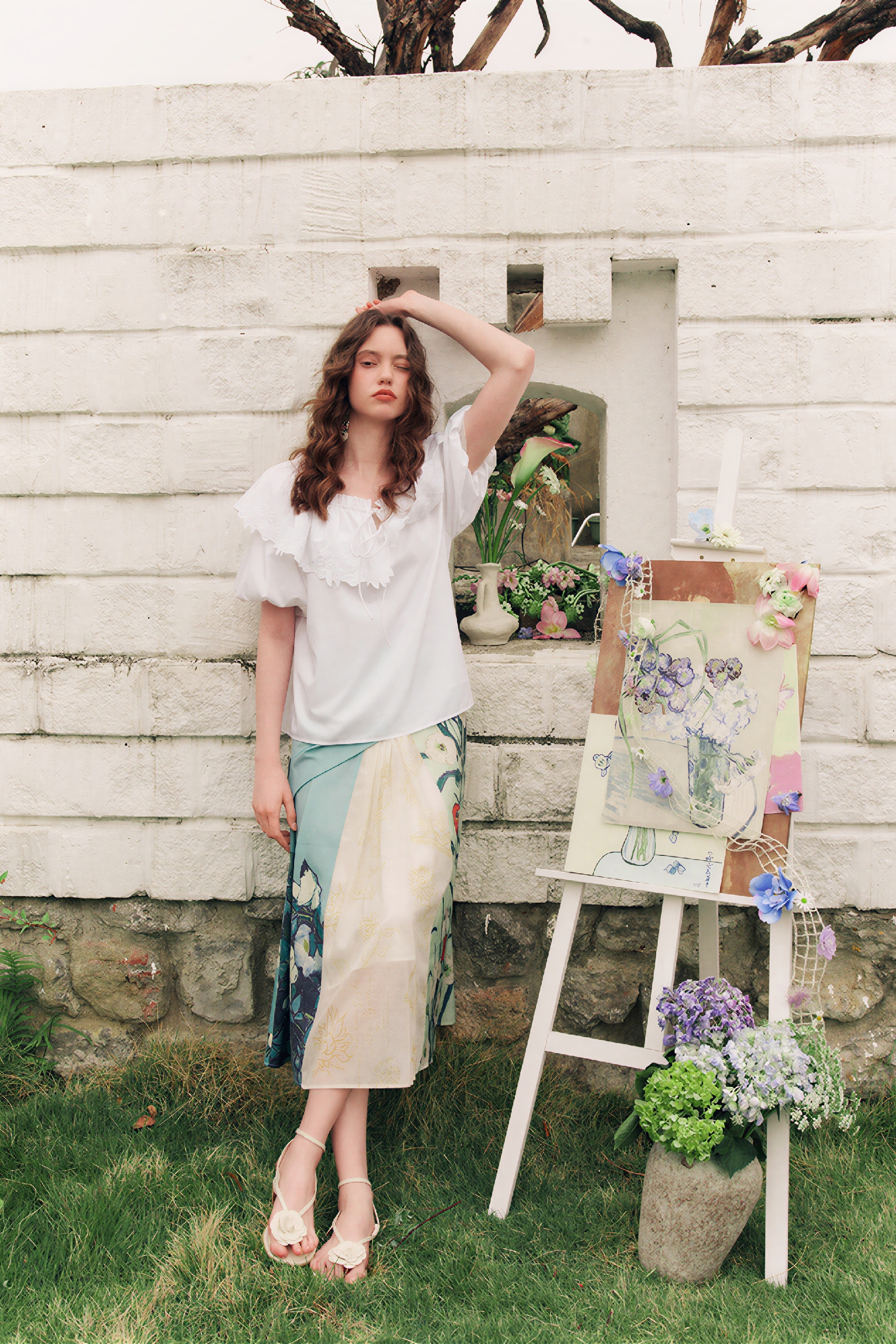 White Ruffle-Detail Shirt