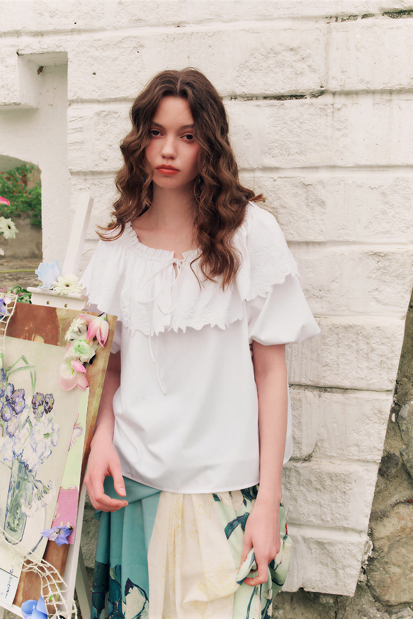 White Ruffle-Detail Shirt