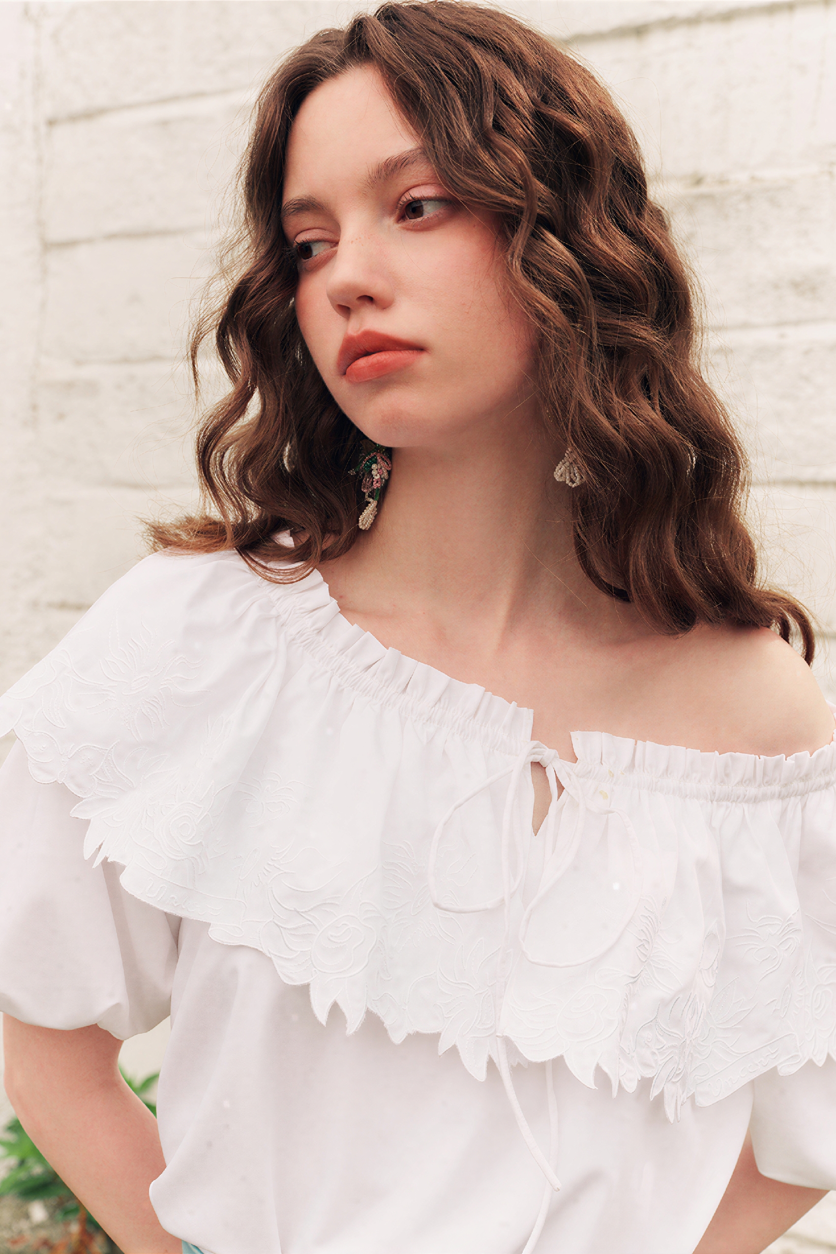 White Ruffle-Detail Shirt