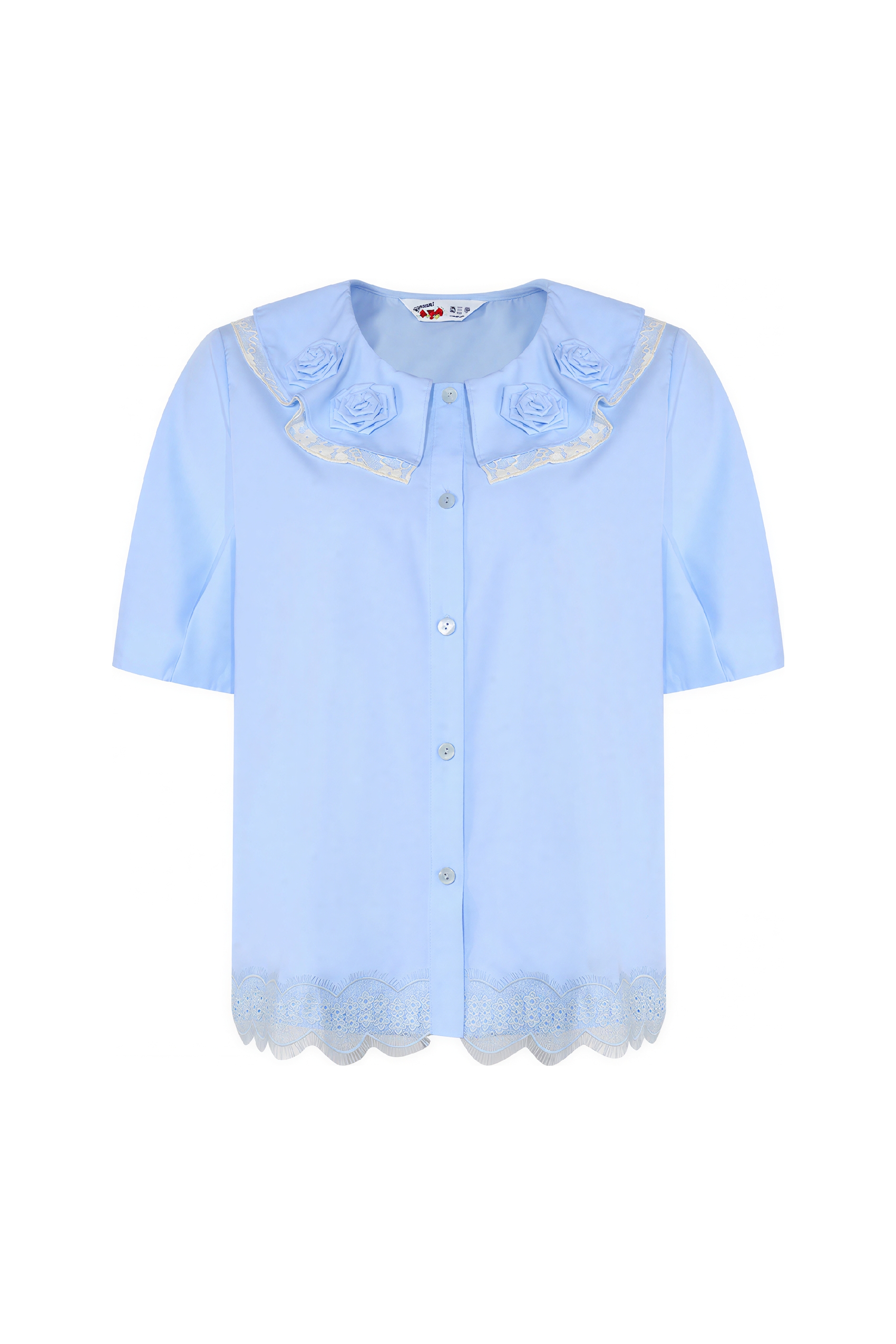 French Lace Patchwork Short-Sleeve Shirt