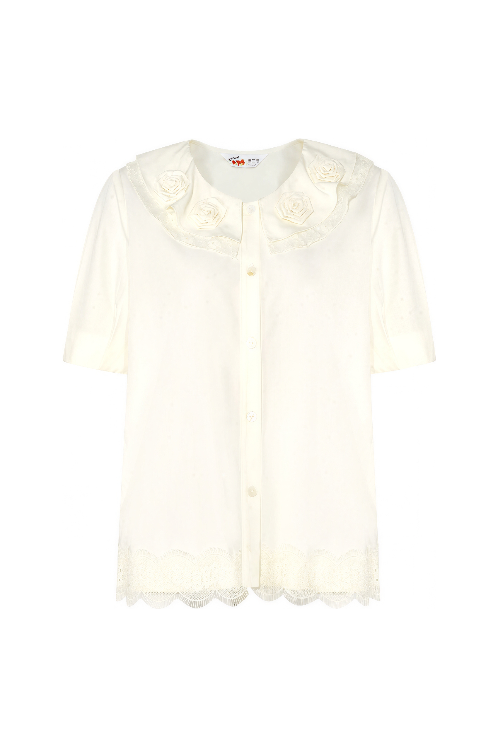 French Lace Patchwork Short-Sleeve Shirt