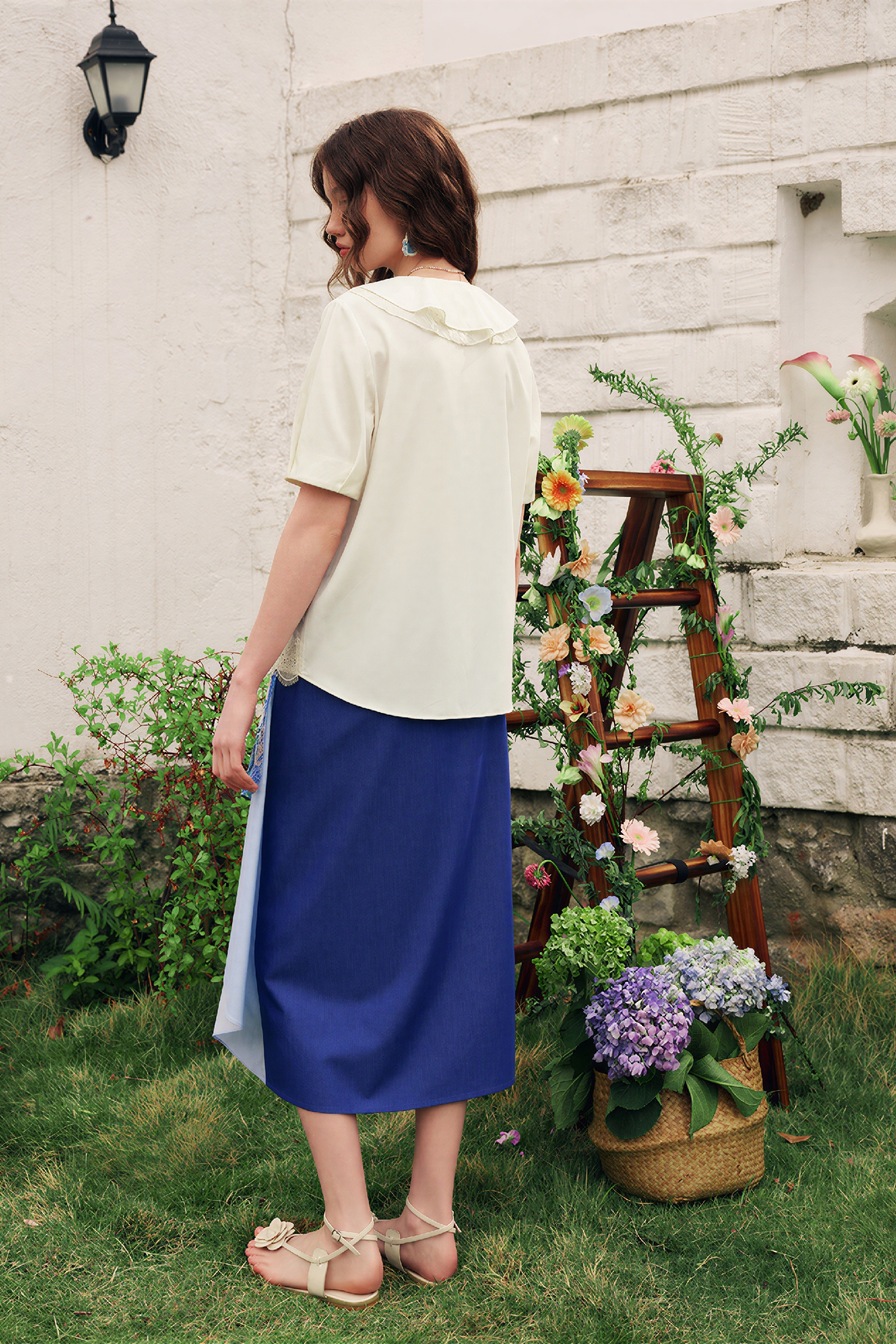 French Lace Patchwork Short-Sleeve Shirt