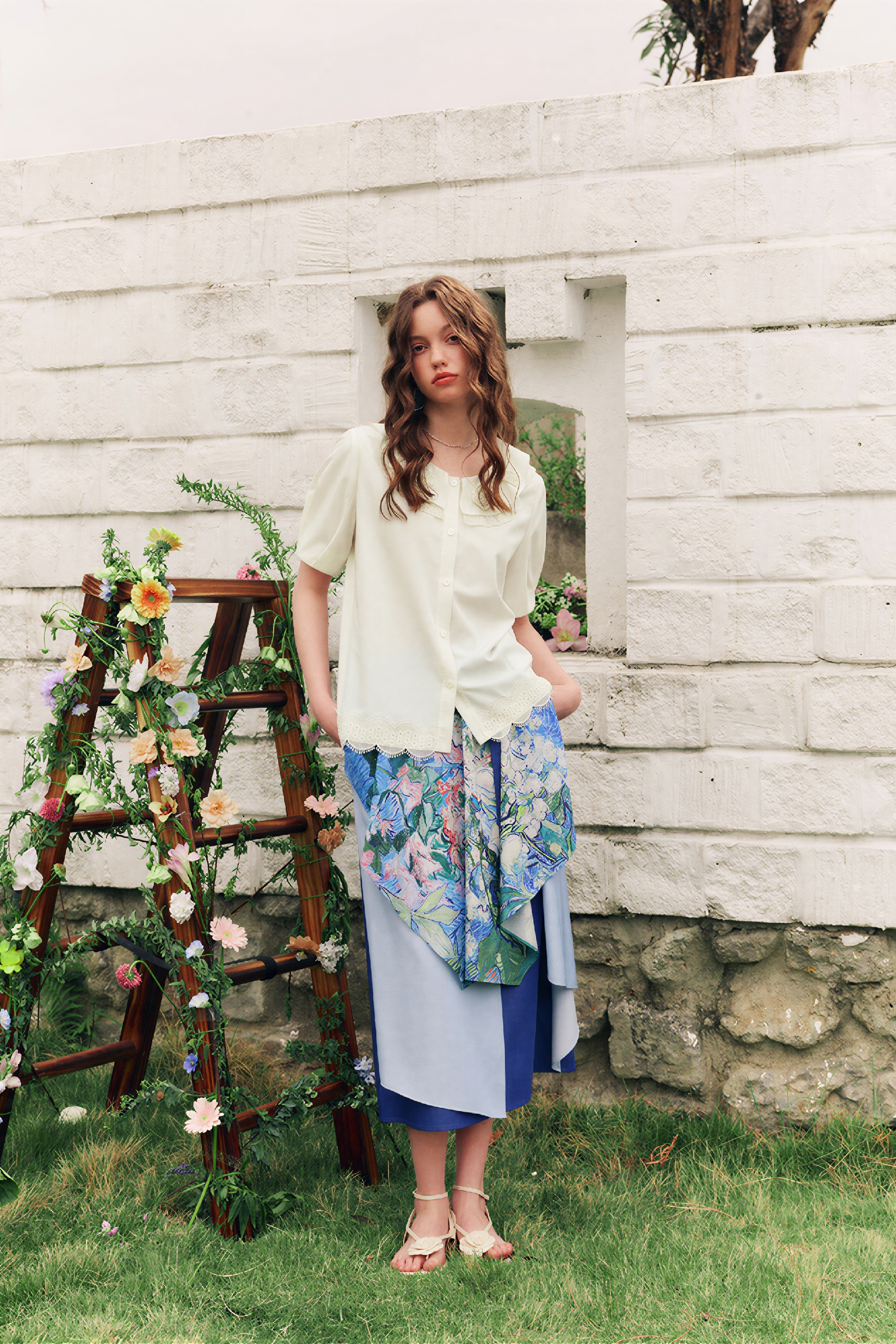 French Lace Patchwork Short-Sleeve Shirt