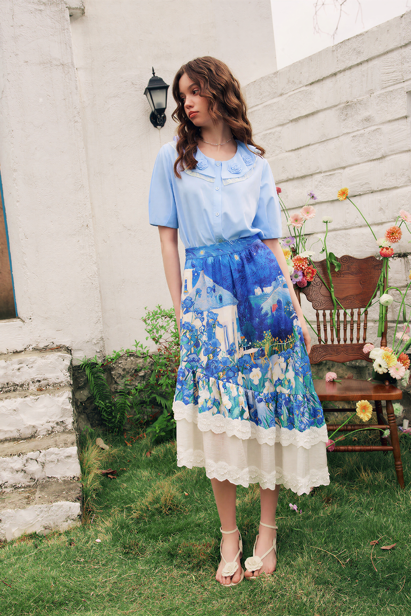 French Lace Patchwork Short-Sleeve Shirt