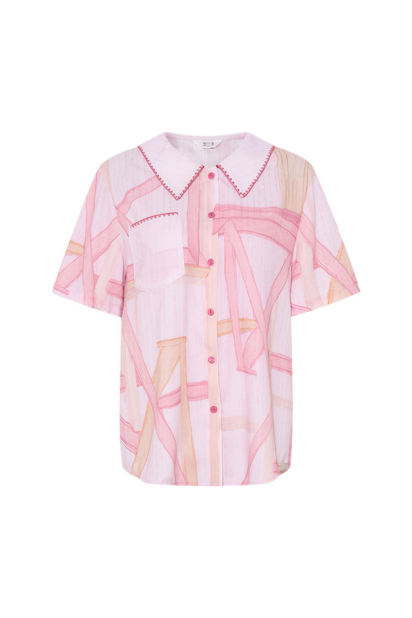 Pink Printed Collar Short-Sleeve Shirt