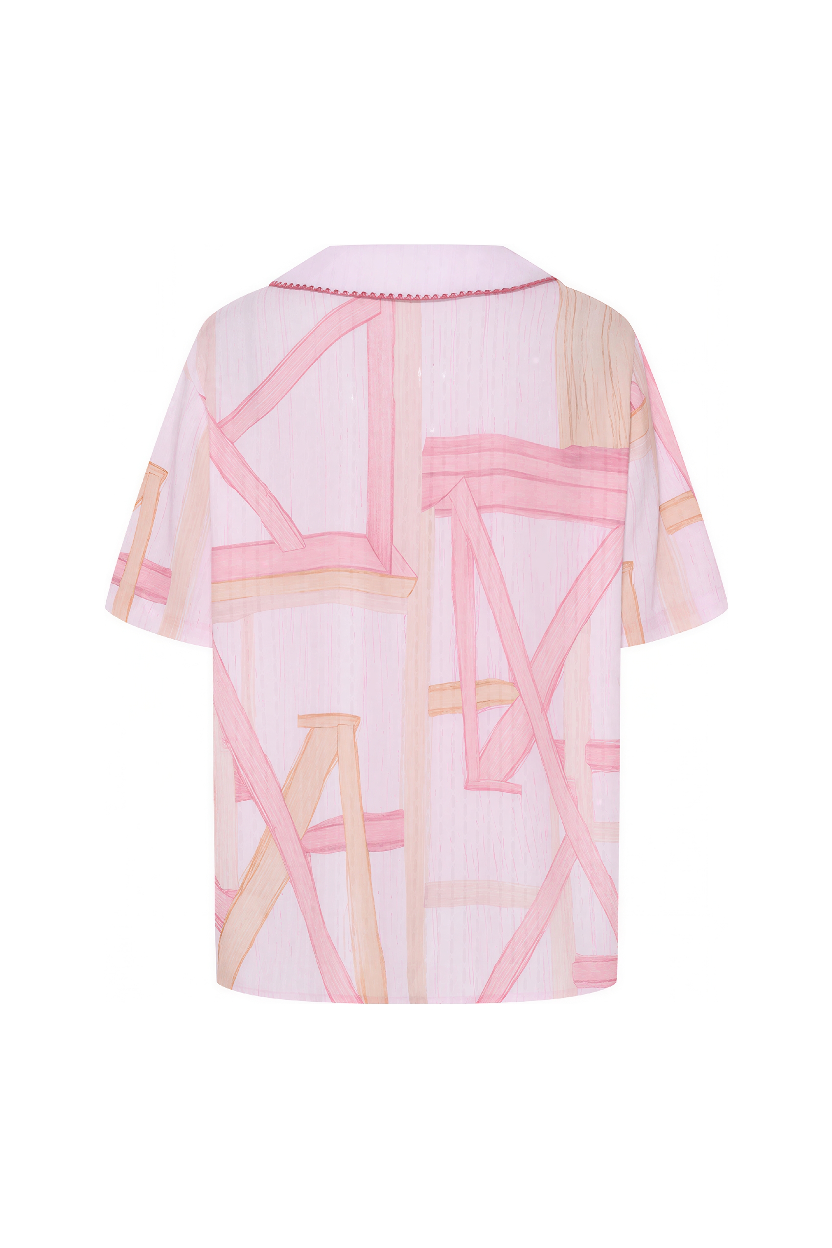 Pink Printed Collar Short-Sleeve Shirt