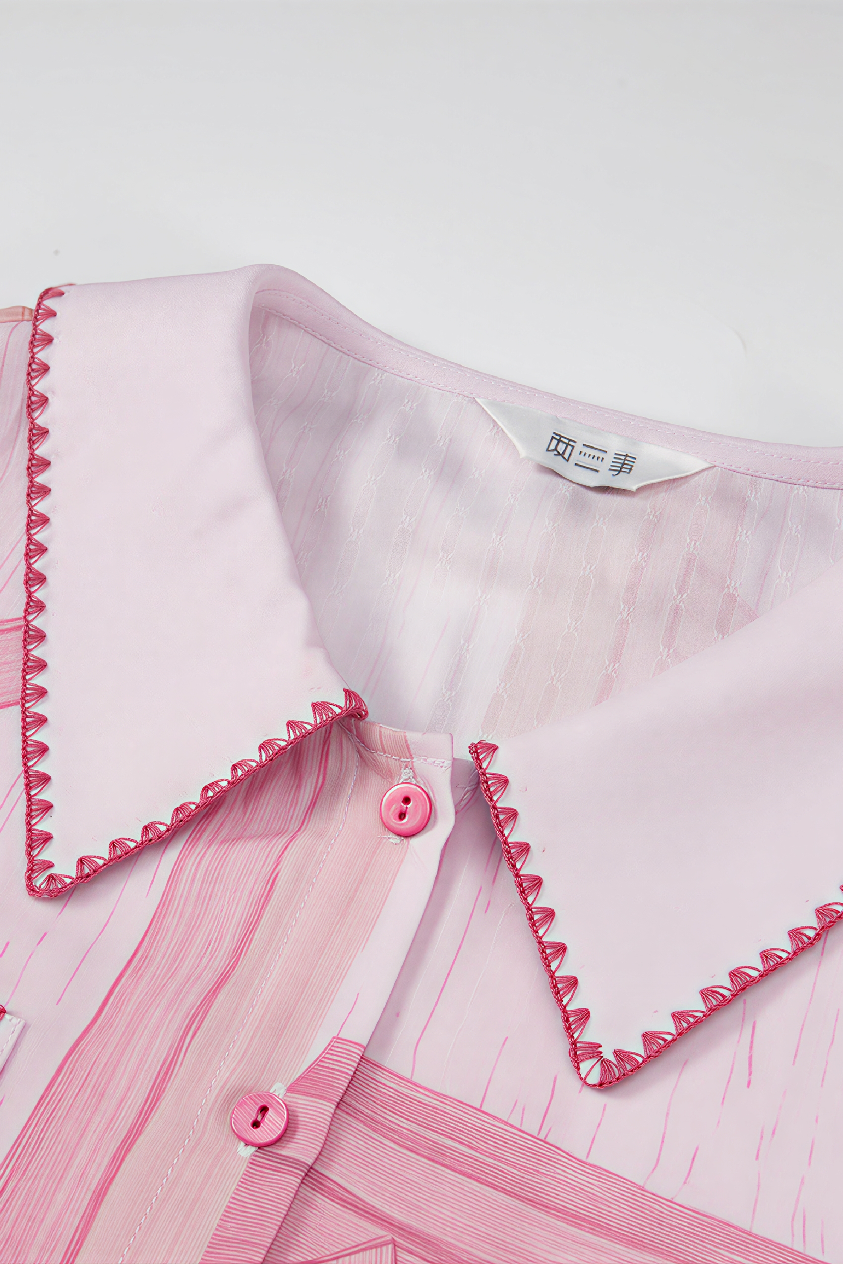 Pink Printed Collar Short-Sleeve Shirt