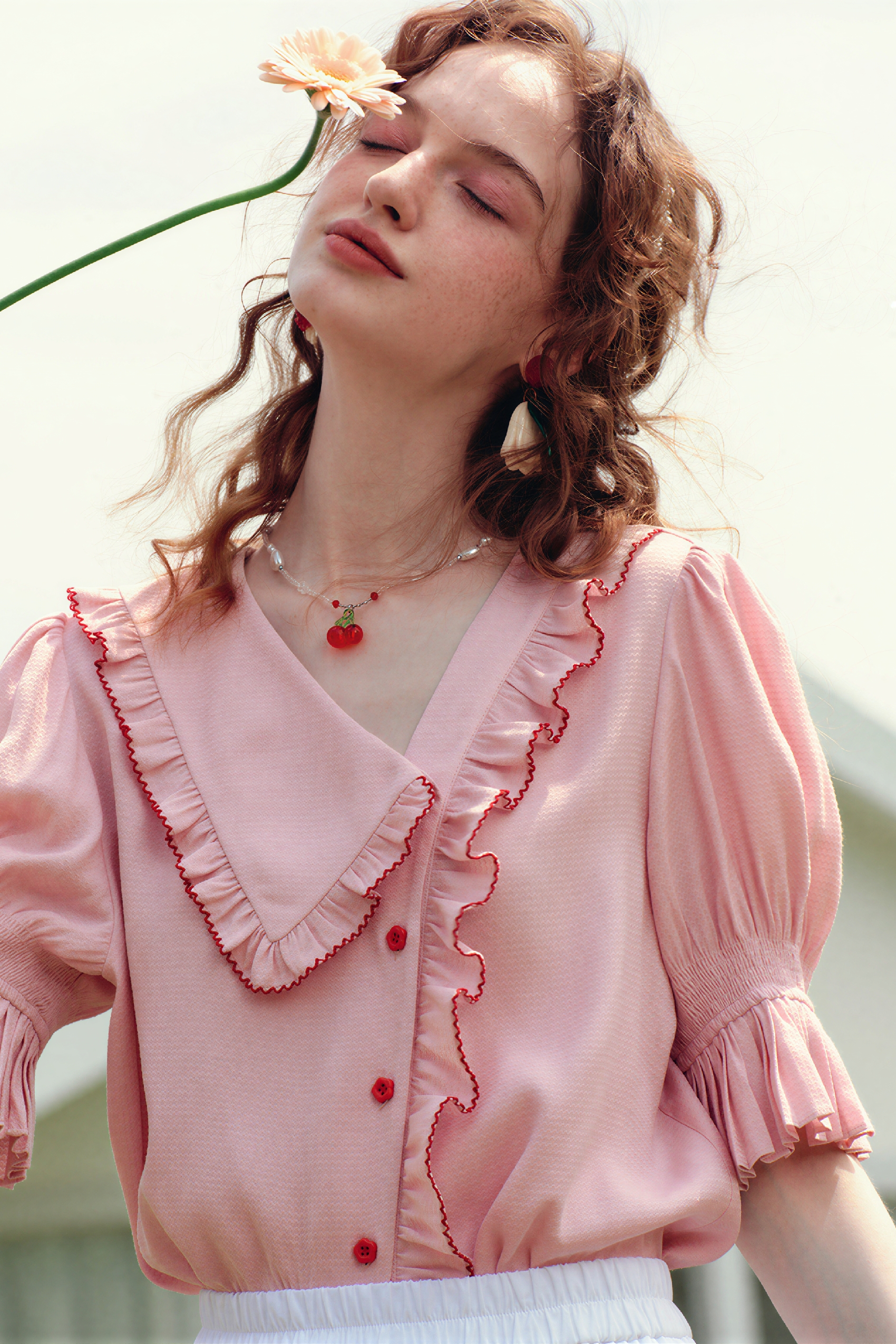 White Asymmetric Puff Sleeve Shirt