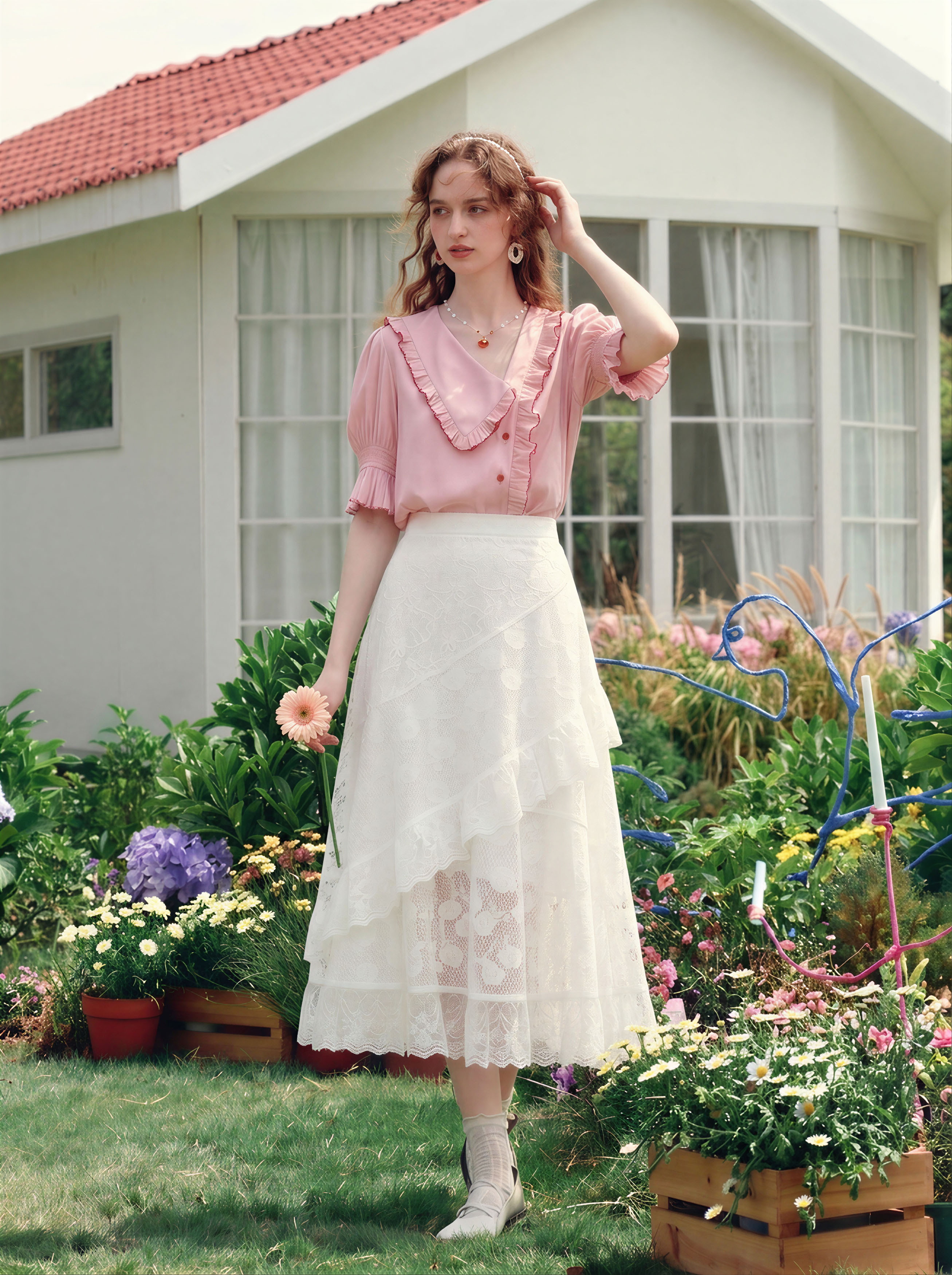 White Asymmetric Puff Sleeve Shirt