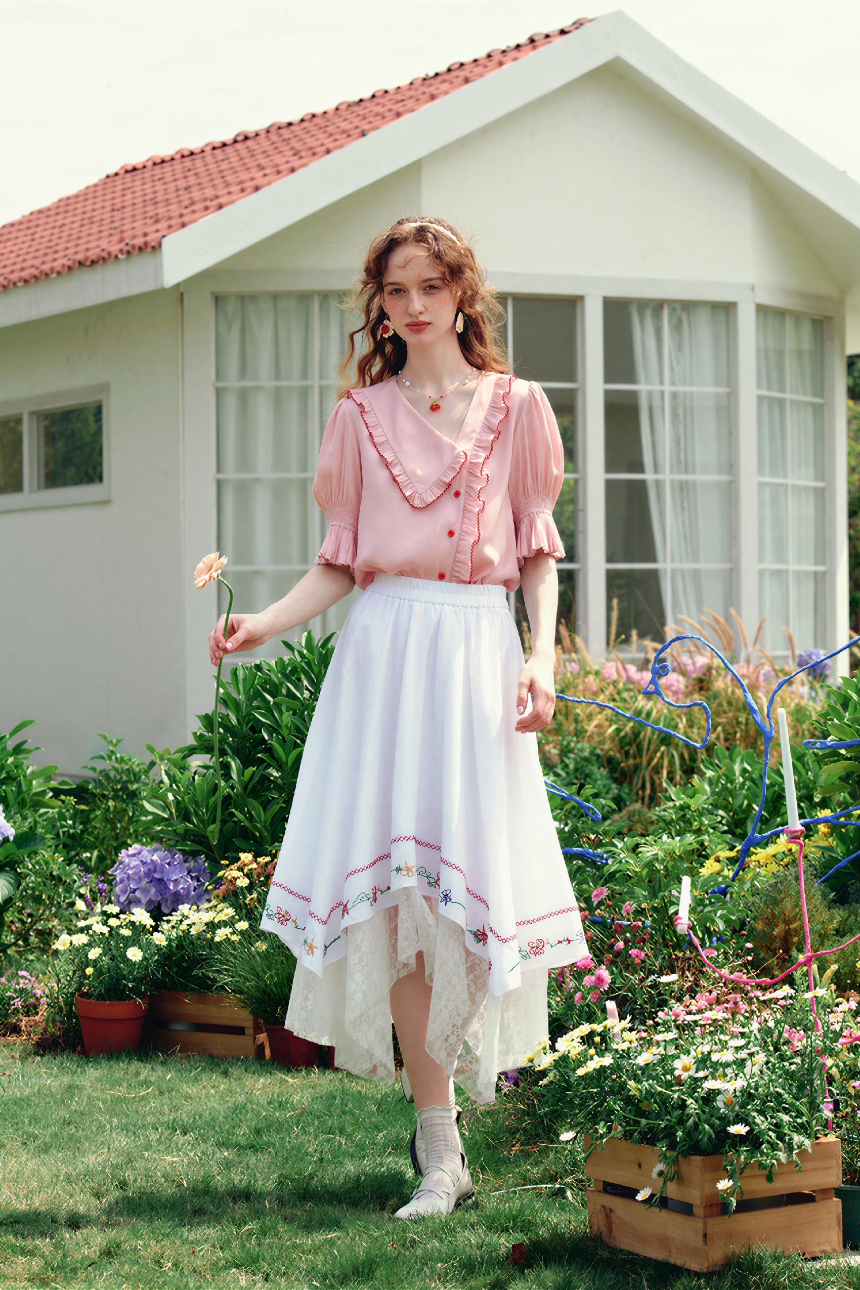 White Asymmetric Puff Sleeve Shirt