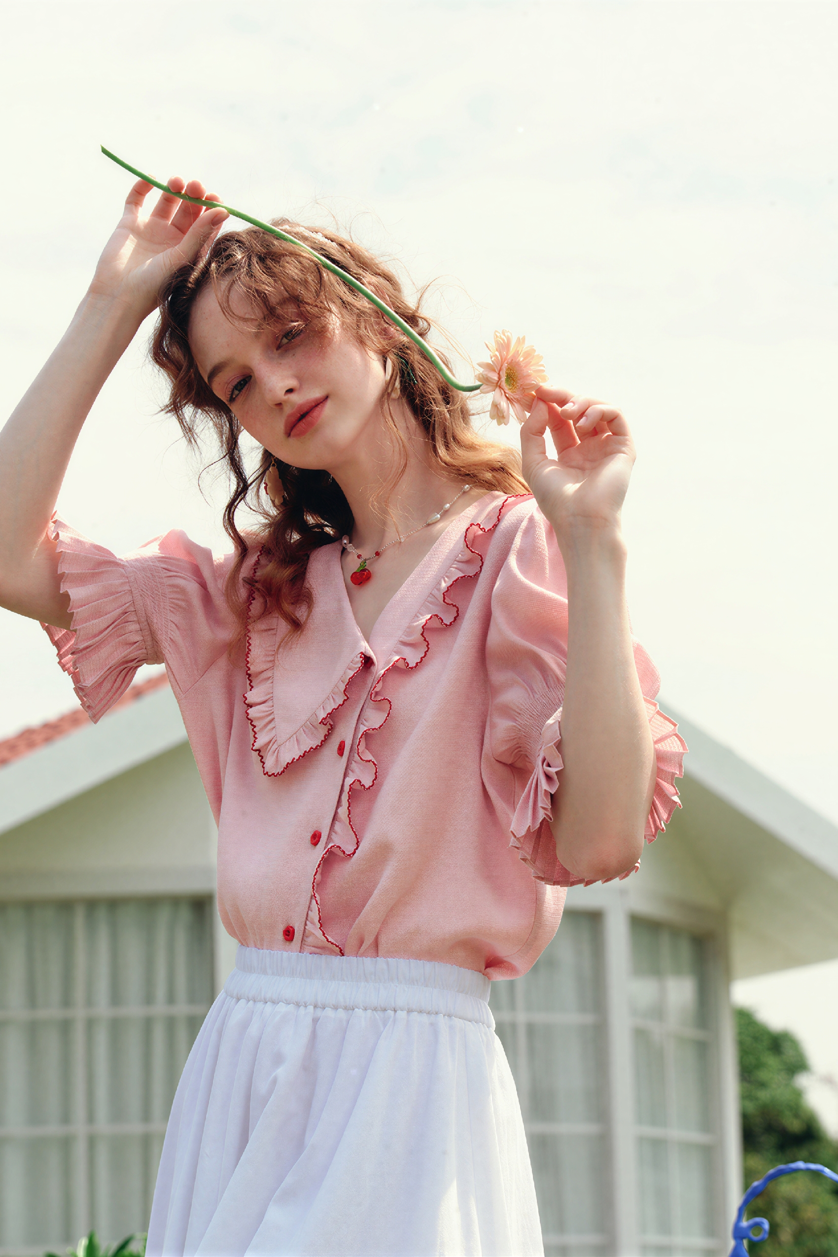 White Asymmetric Puff Sleeve Shirt
