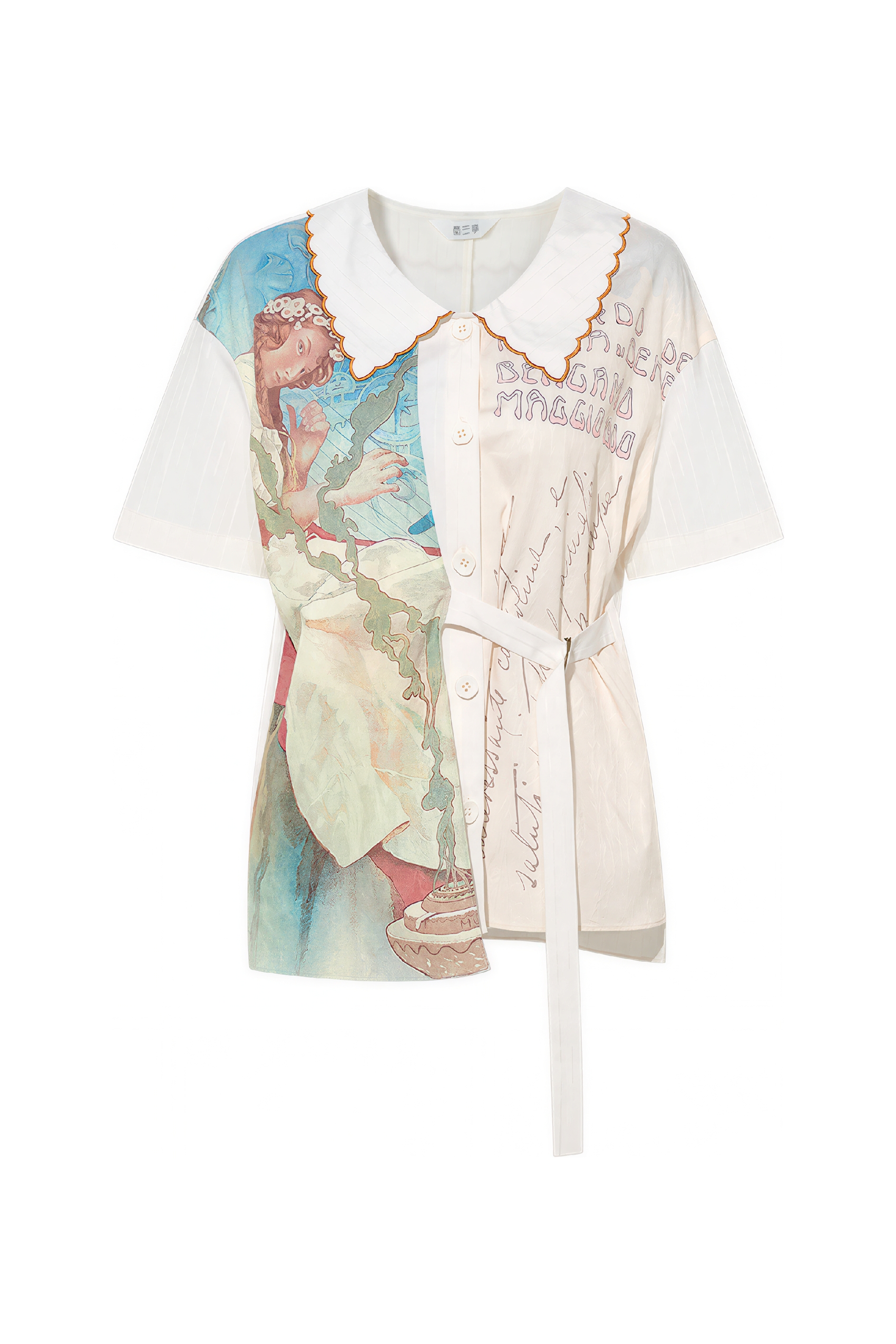 Printed Patchwork Embroidered Collared Shirt
