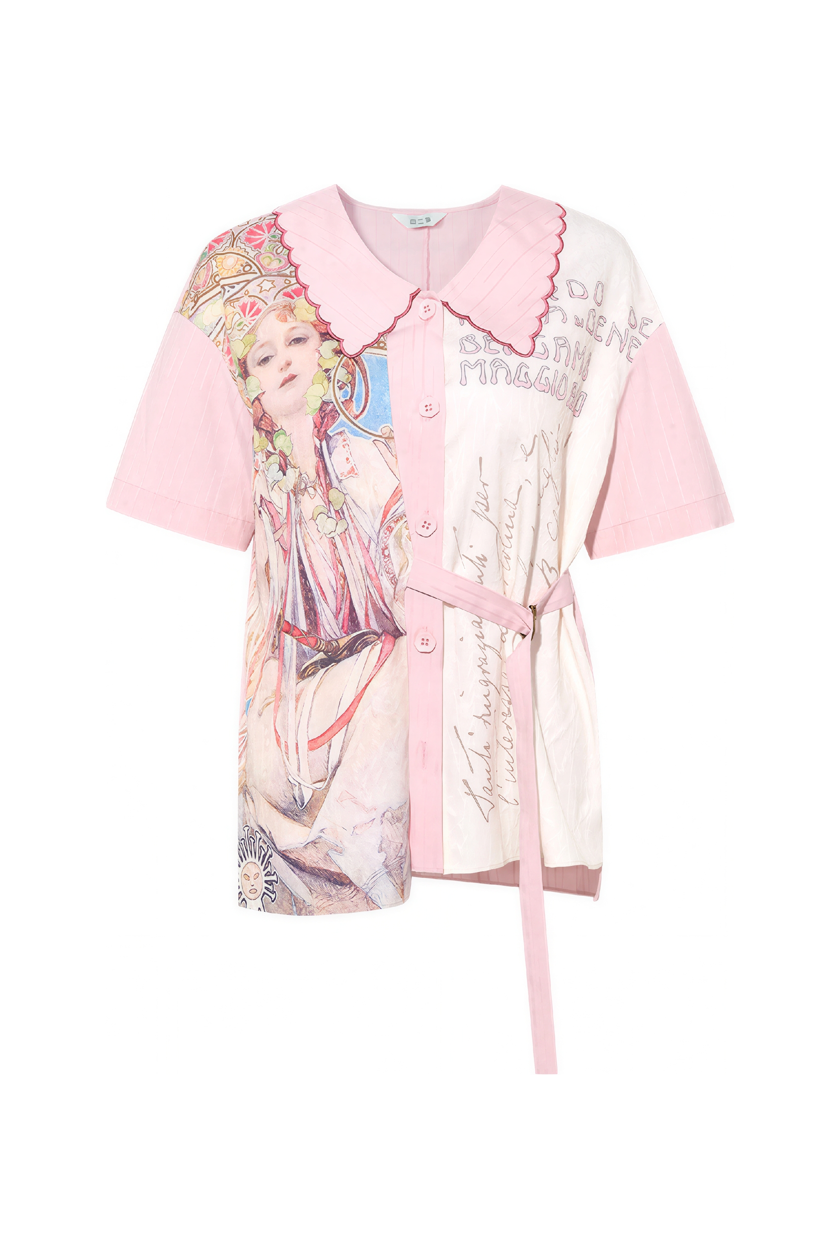 Printed Patchwork Embroidered Collared Shirt