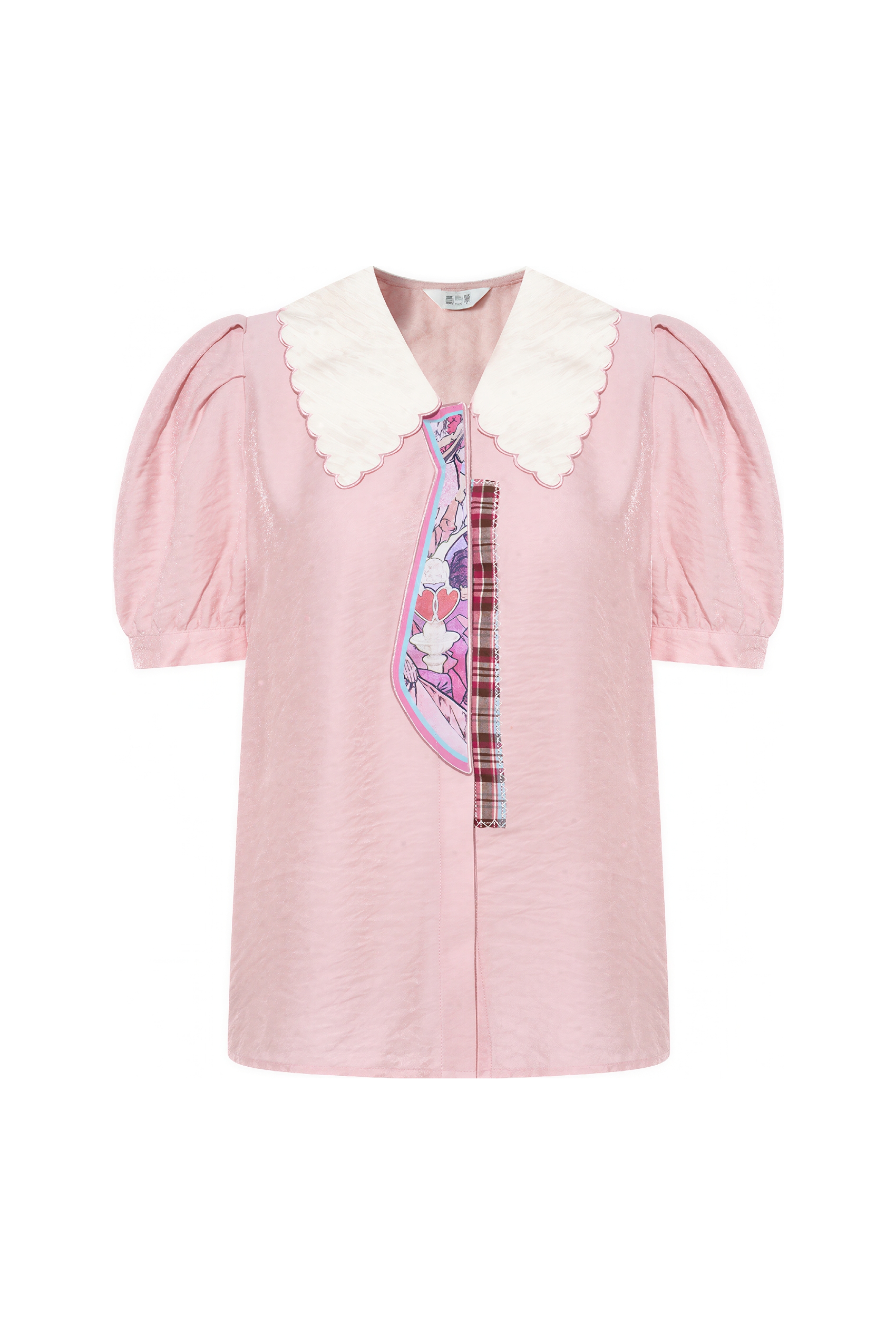 Sweet Printed Collar Puff-Sleeve Shirt