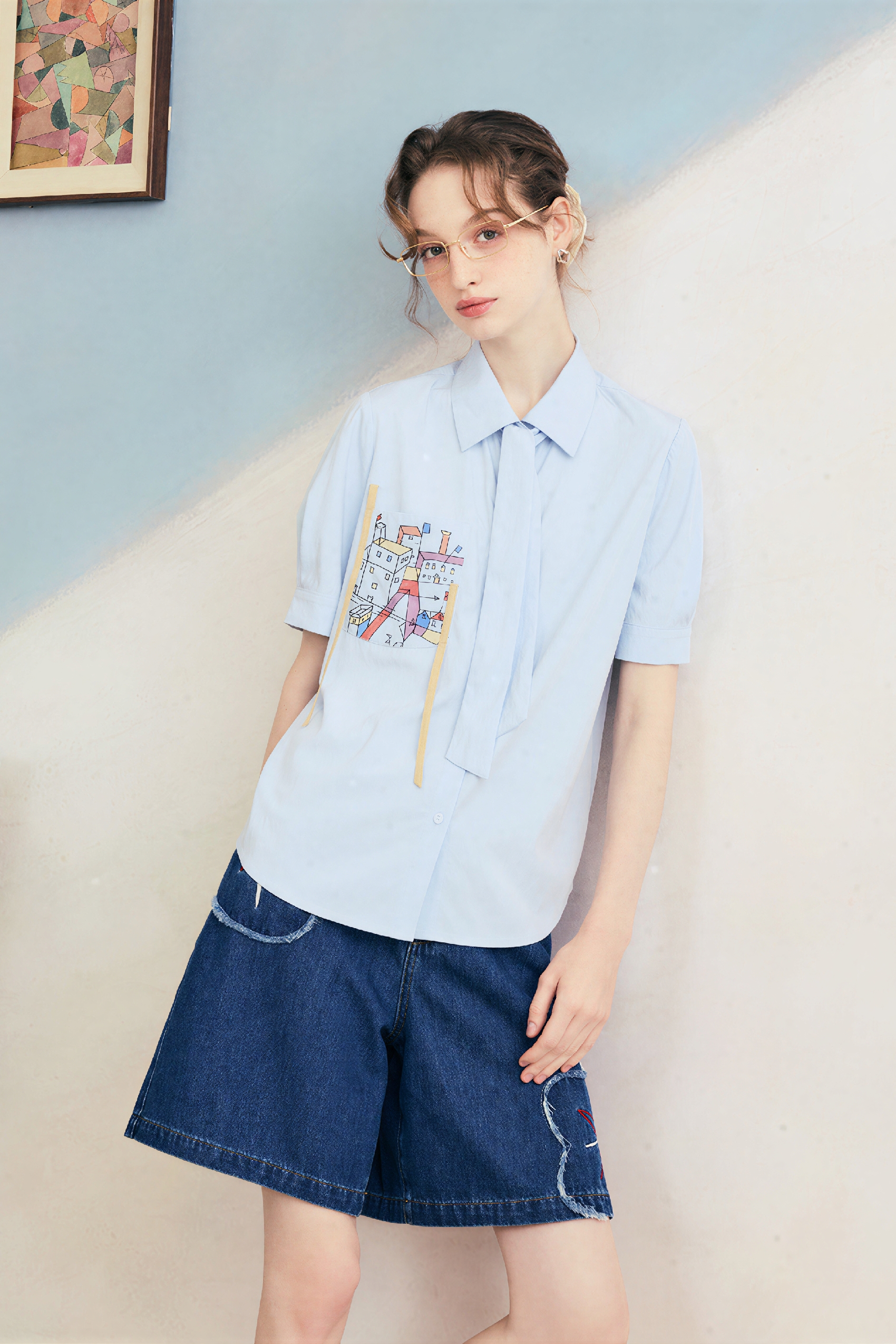 Blue Casual Printed Pocket Shirt