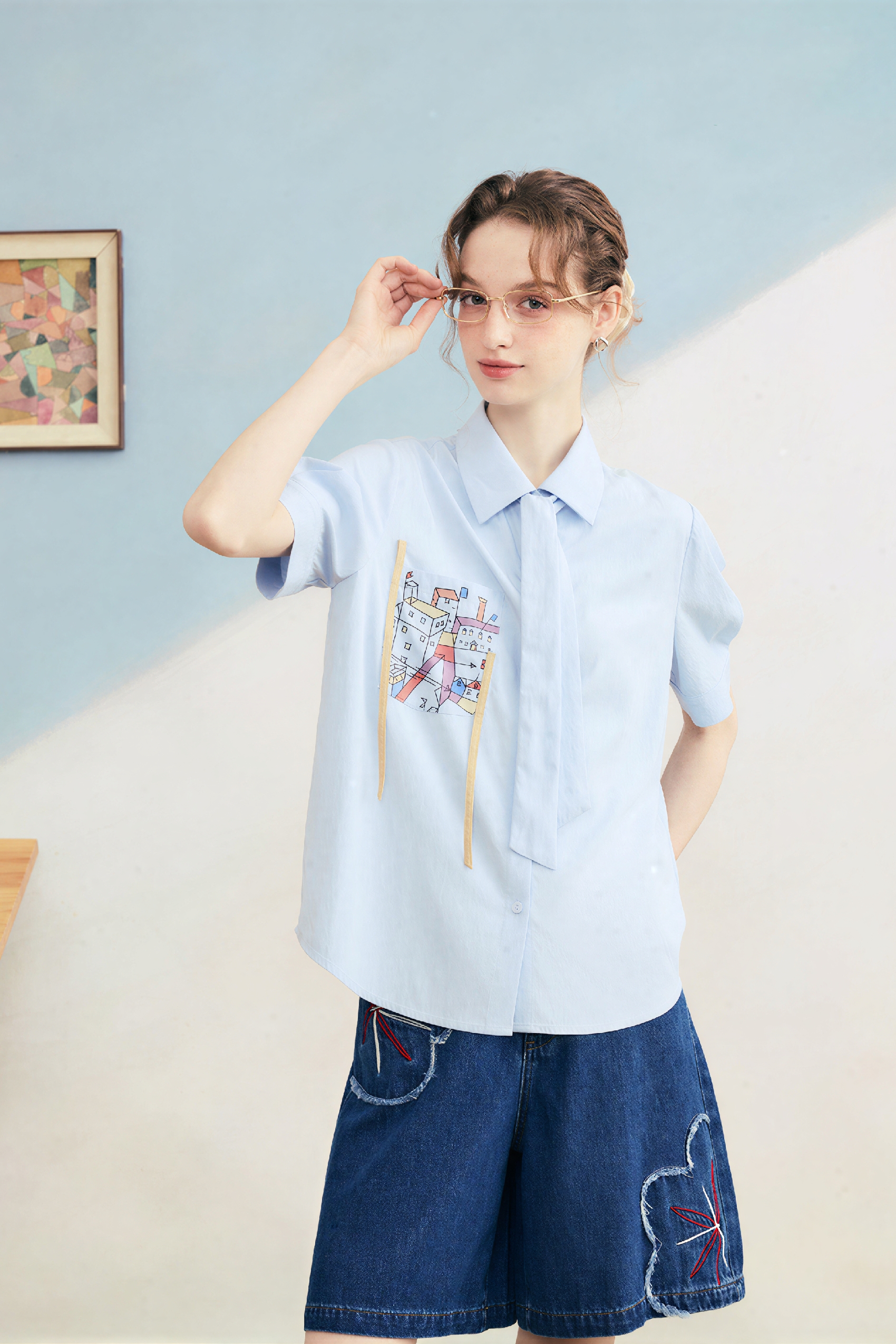 Blue Casual Printed Pocket Shirt