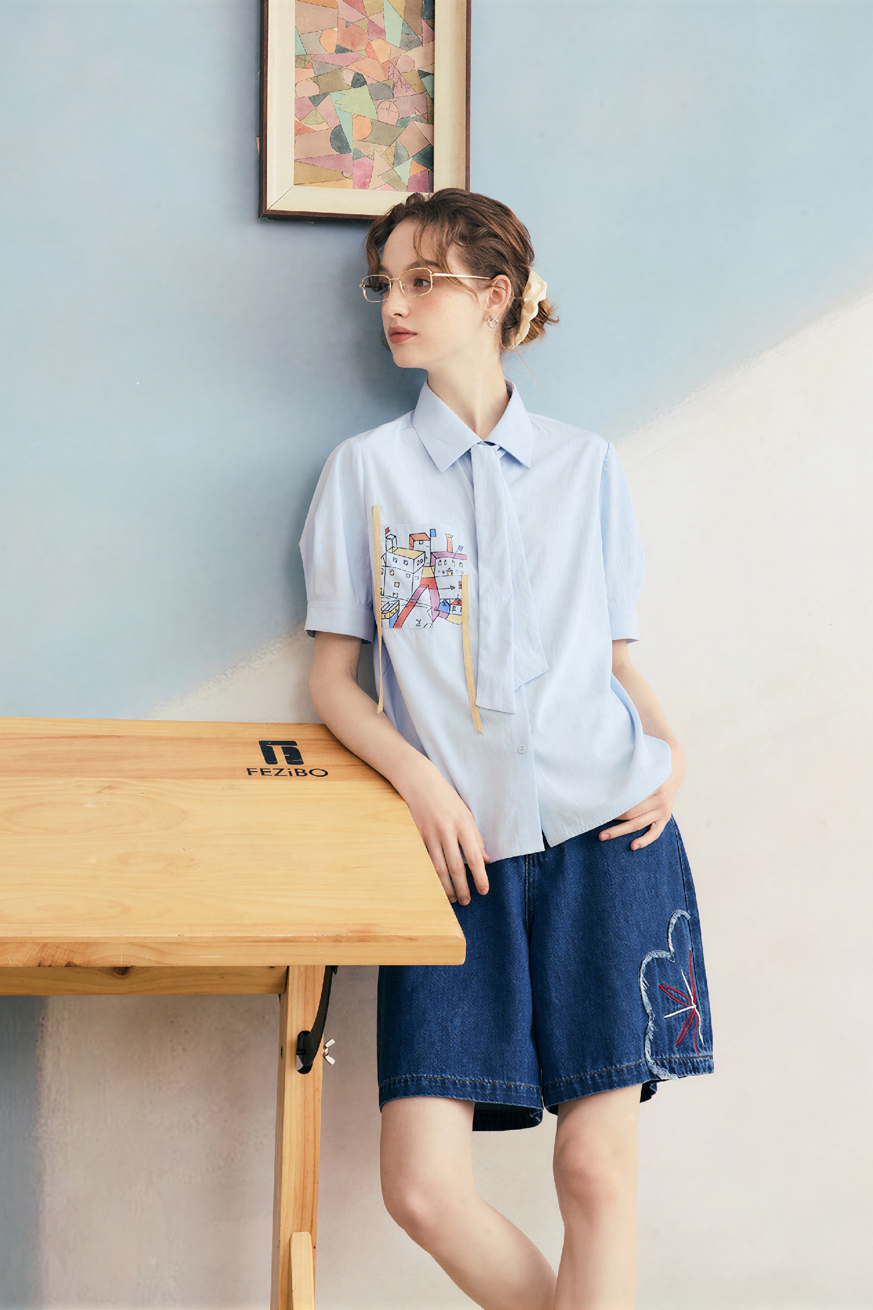 Blue Casual Printed Pocket Shirt