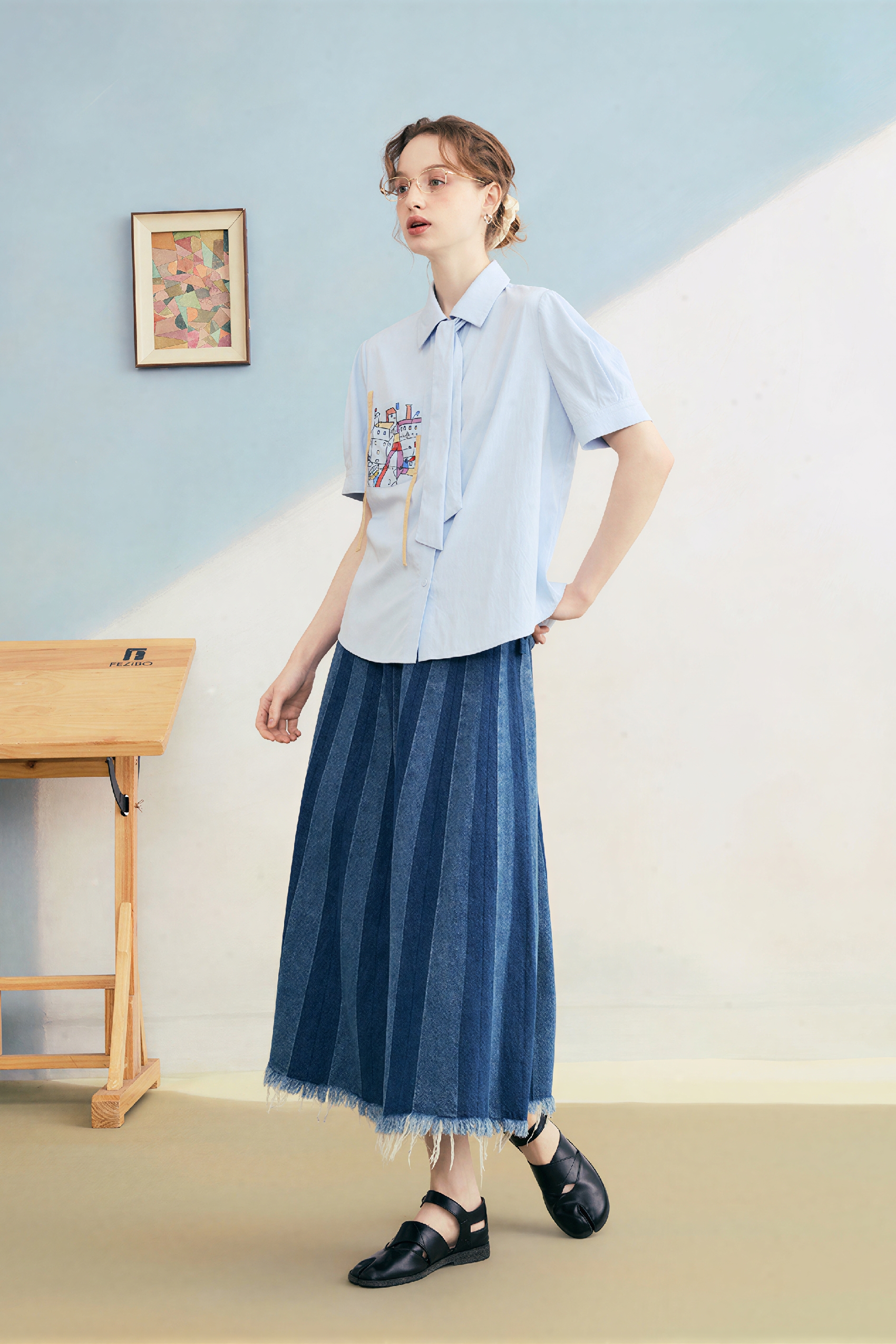 Blue Casual Printed Pocket Shirt