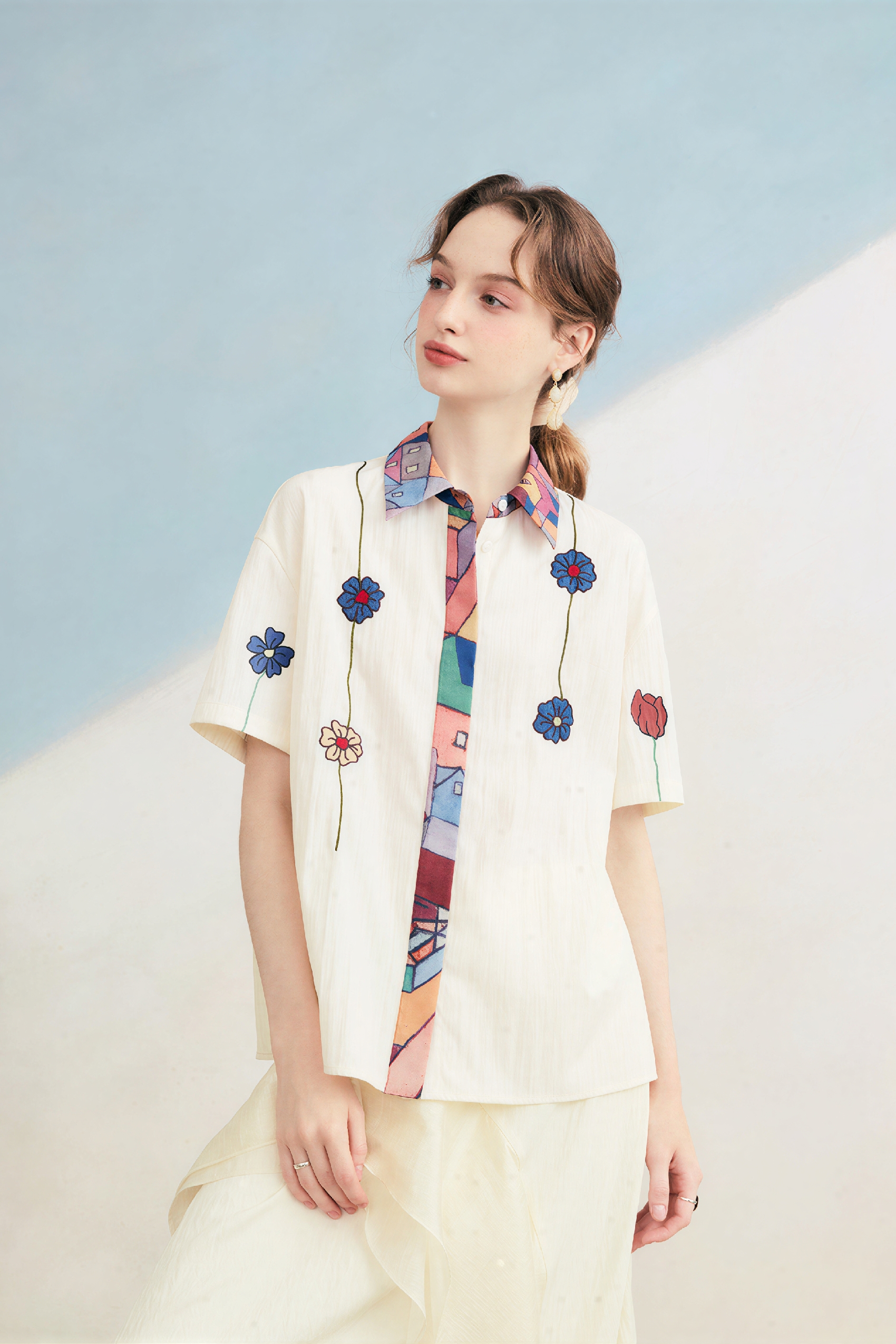 Artistic Printed Relaxed Short-Sleeve Shirt