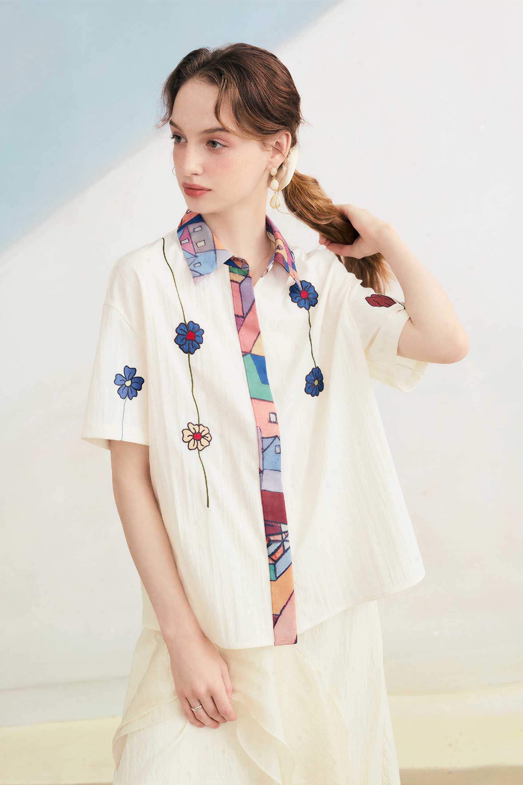 Artistic Printed Relaxed Short-Sleeve Shirt