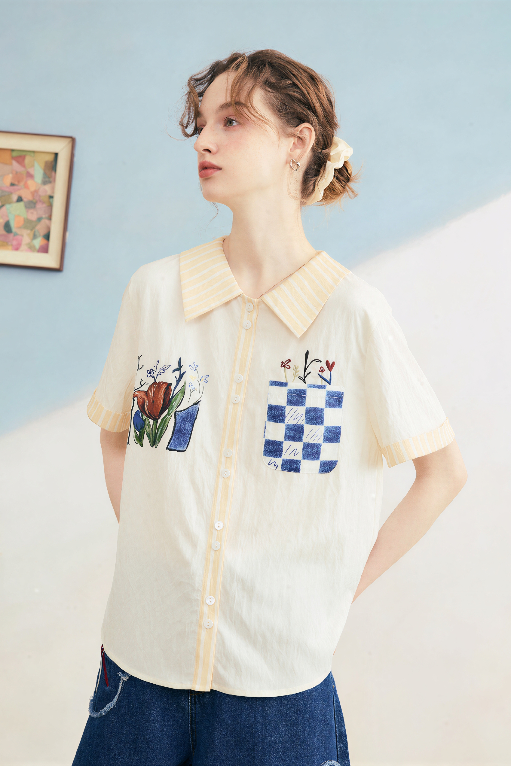 Artistic Printed Structured Shoulder Shirt-LYONSENS