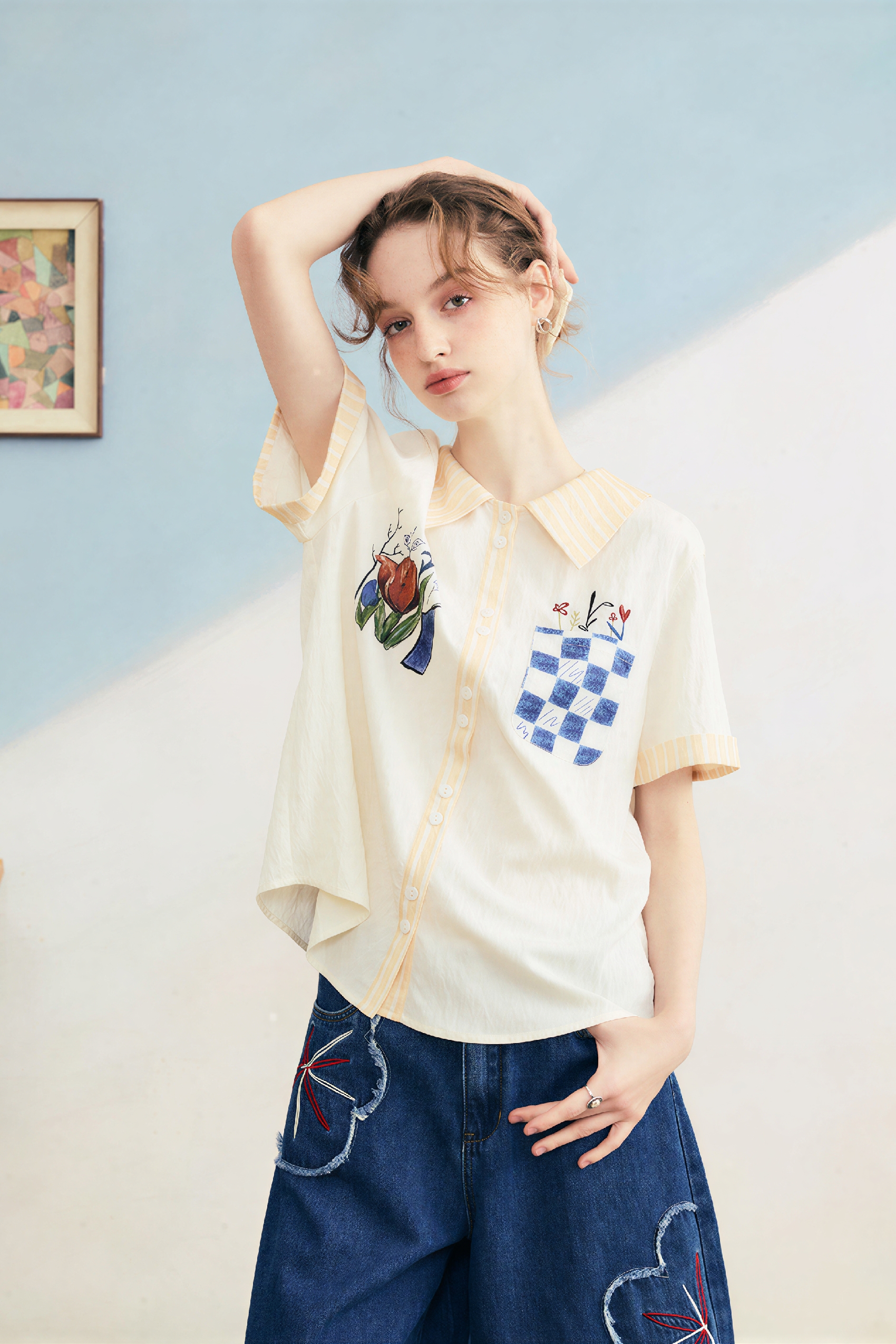 Artistic Printed Structured Shoulder Shirt-LYONSENS