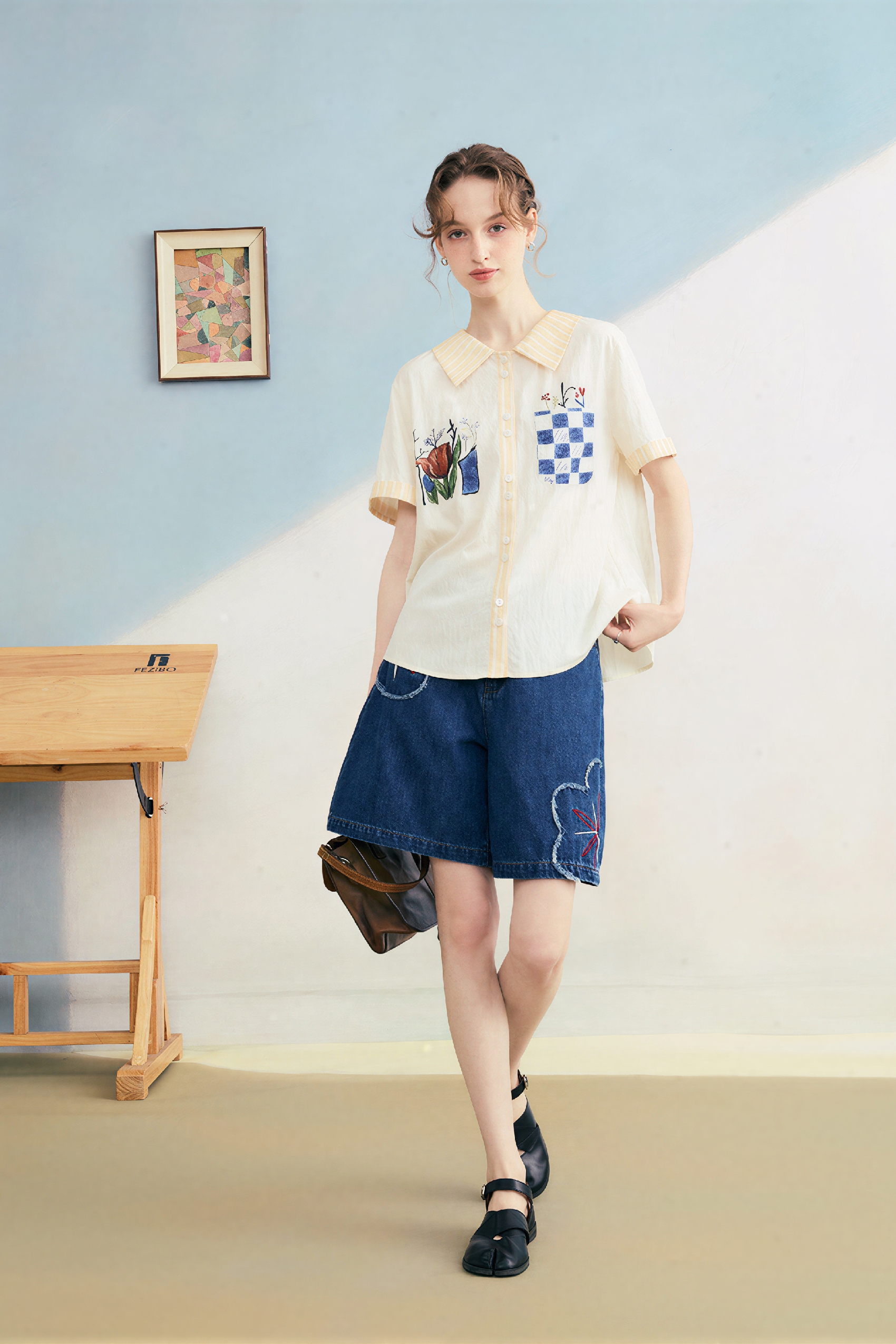 Artistic Printed Structured Shoulder Shirt-LYONSENS